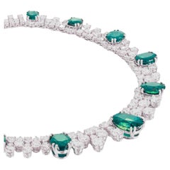 50 Carat Green Emerald and Diamond Pendant Necklace 18k