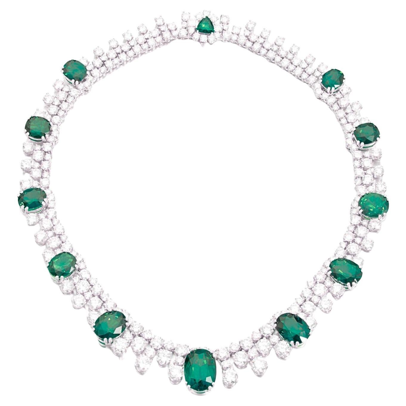50 Carat Green Emerald and Diamond Pendant Necklace 18k