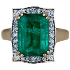 5.0 Carat Emerald Cut Emerald and Diamond Ring