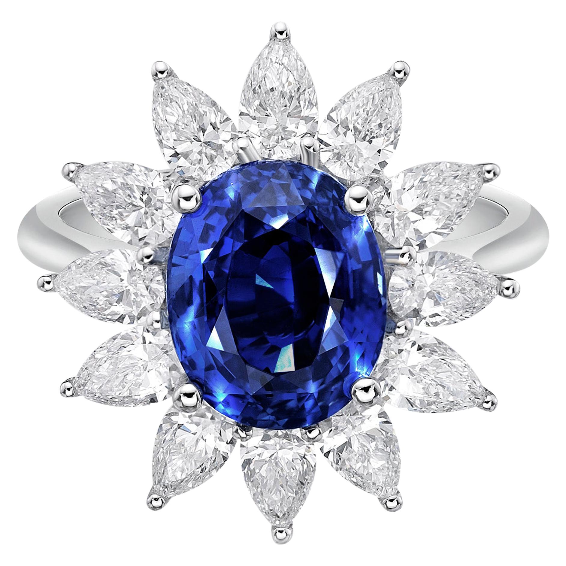 5.00 Carat Royal Blue Sapphire GRS Certified Unheated Diamond Ceylon Ring Oval 