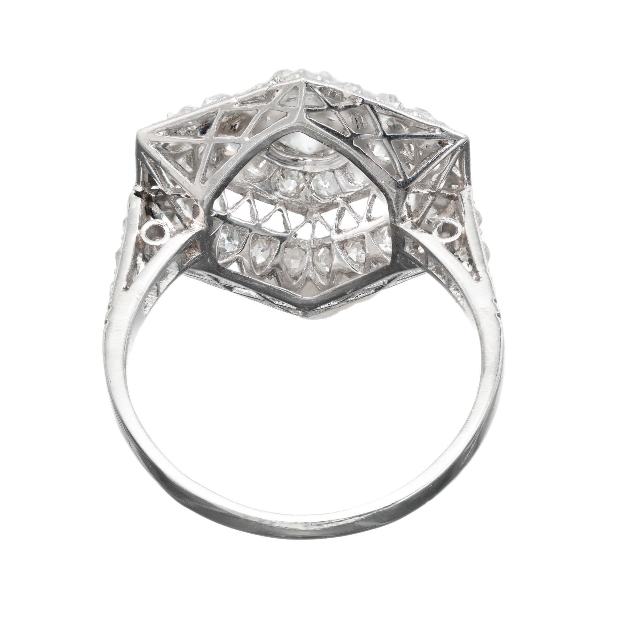 .50 Carat Hexagon Art Deco Edwardian Platinum Cocktail Ring In Good Condition In Stamford, CT