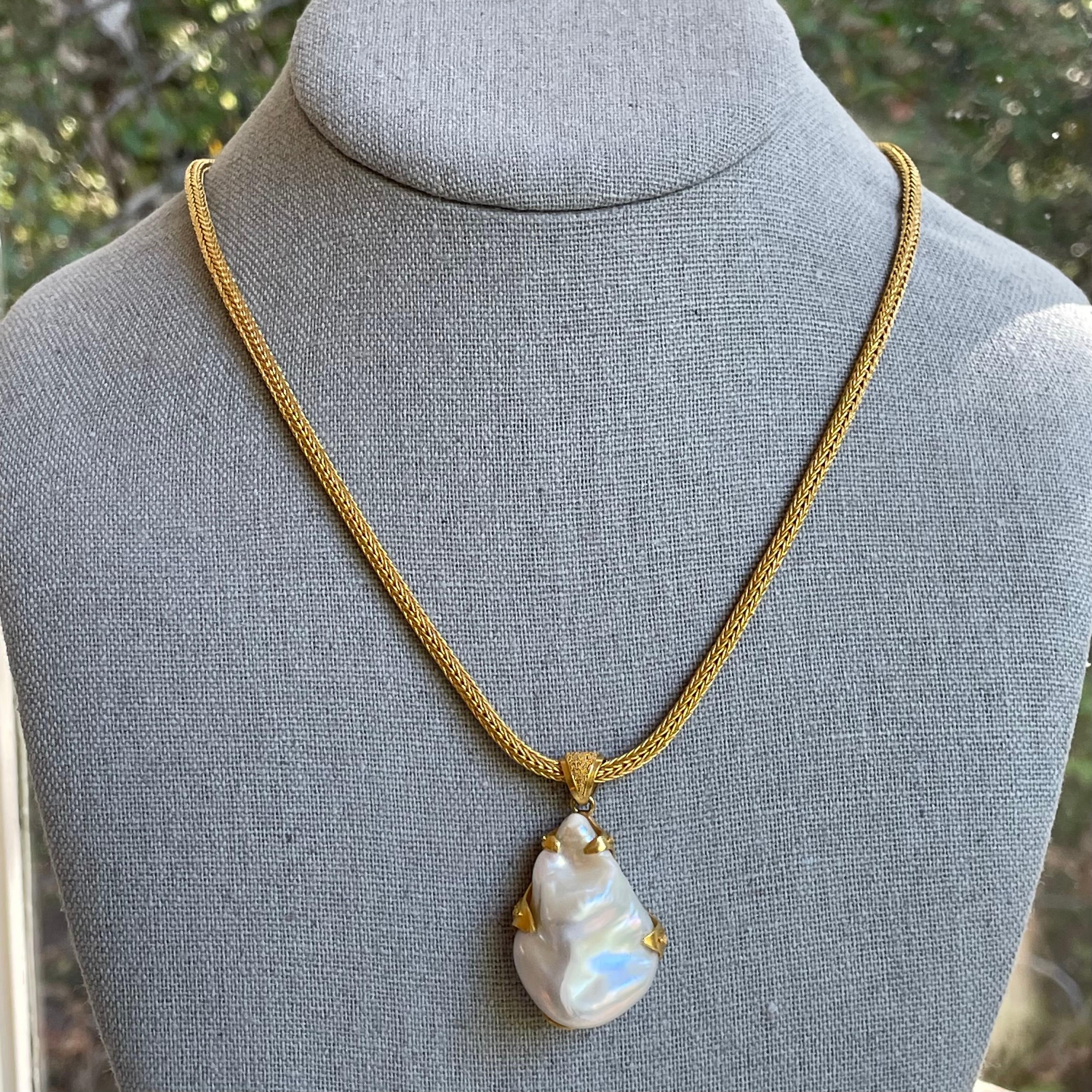 Contemporary 50 Carat Irregular Pearl 22K Gold Granulated Pendant