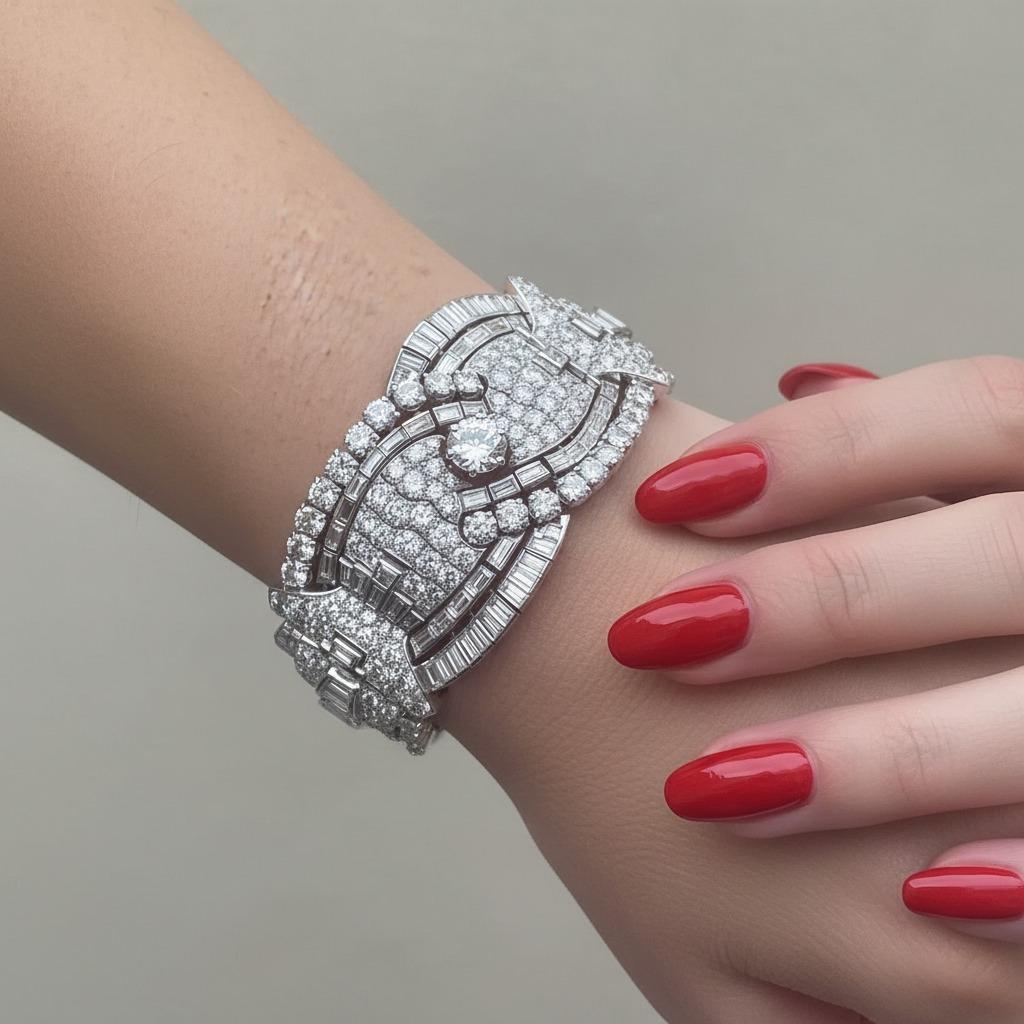 50 Quilates Magnífica Pulsera de Diamantes Art Déco en Platino Contemporáneo en venta