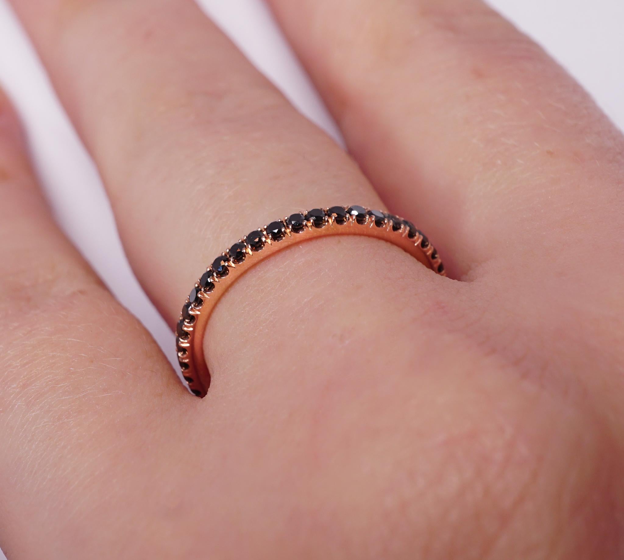 Contemporary Micro Pave Black Diamond .50 Carat Eternity Wedding Band in Rose Gold For Sale