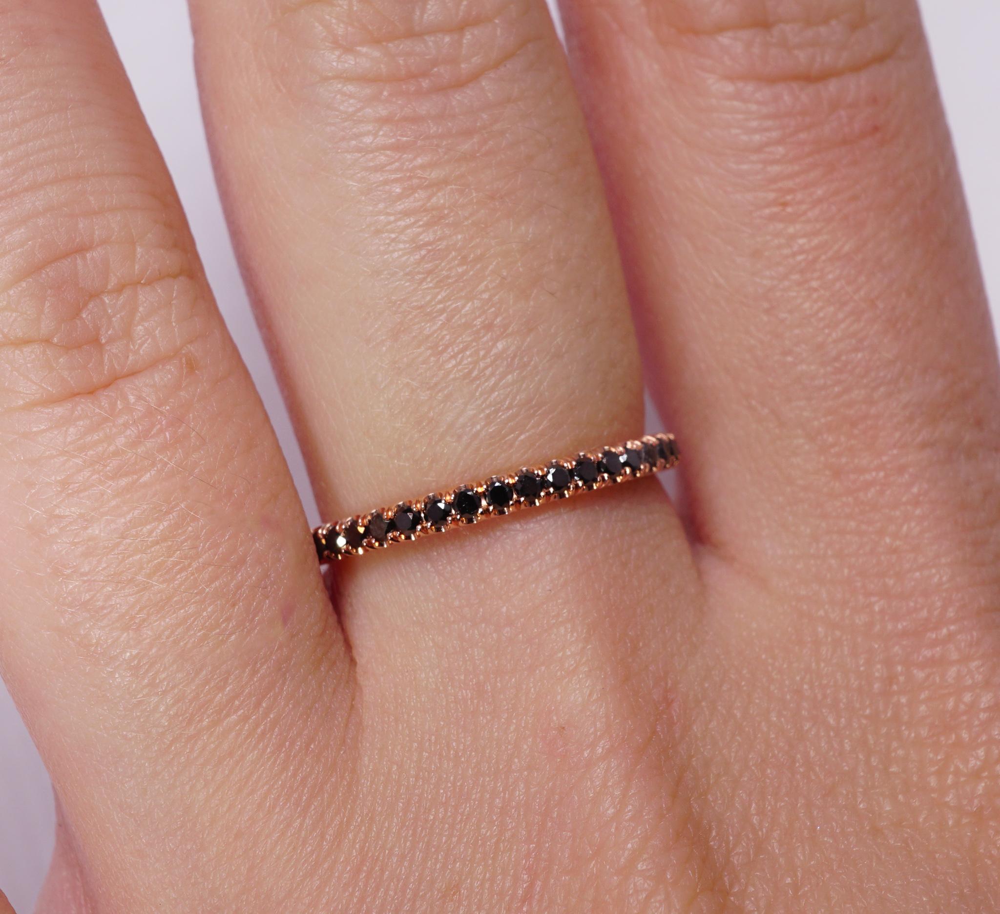 Round Cut Micro Pave Black Diamond .50 Carat Eternity Wedding Band in Rose Gold For Sale
