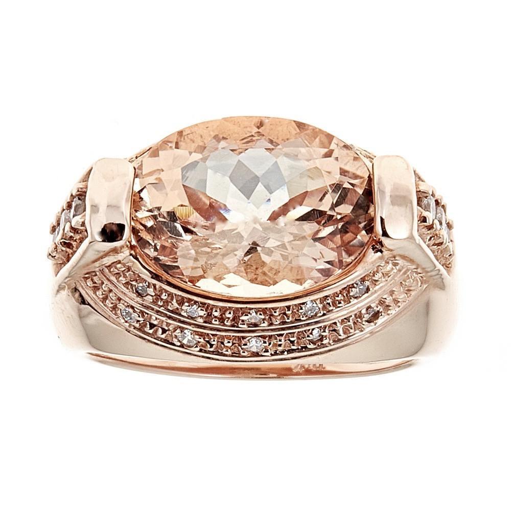 Contemporary 5.0 Carat Morganite and 0.5 Carat Diamond Ring in 14 Karat Rose Gold