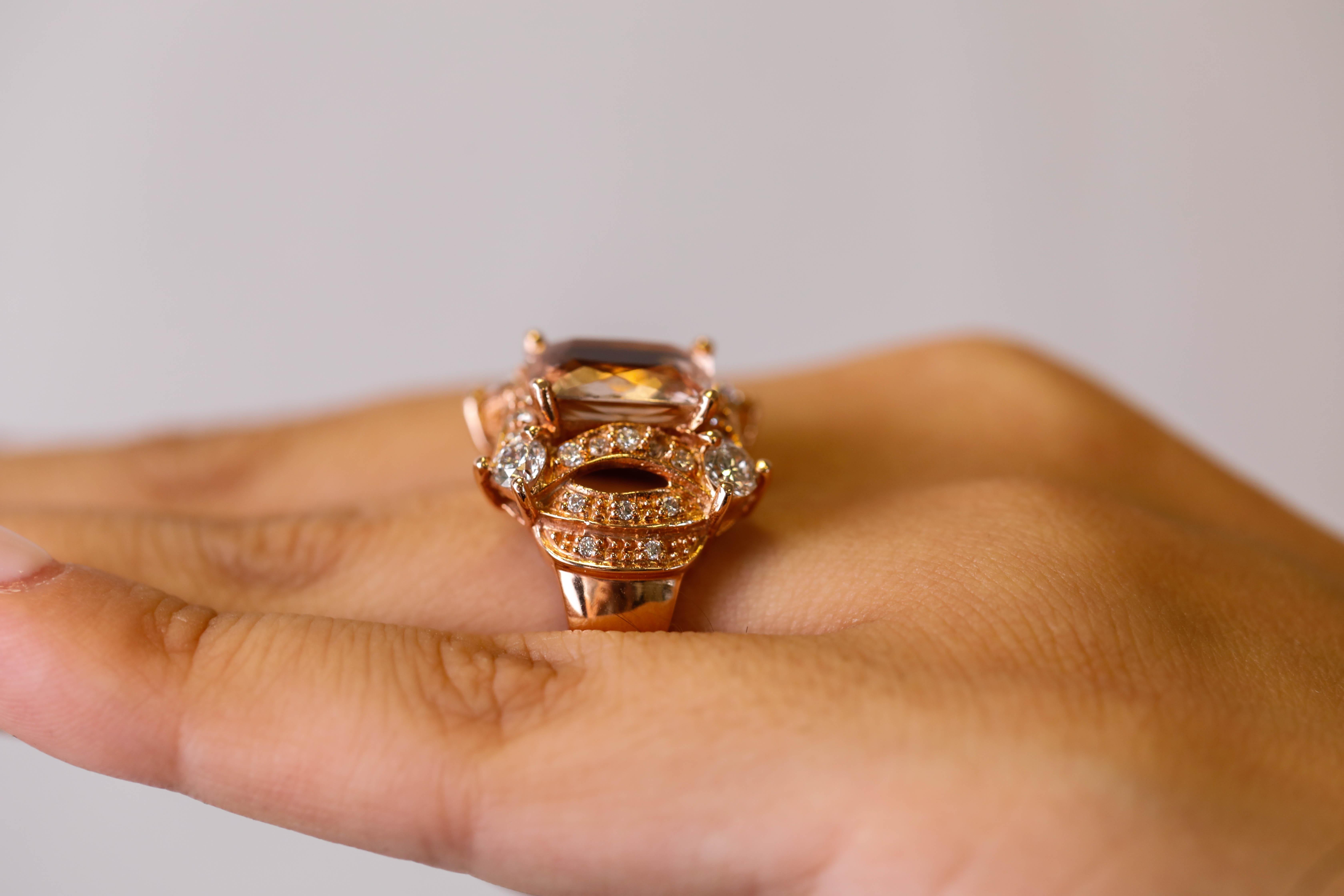 Women's 5 tcw Princess Cut Morganite and Diamond Ring in 14k Rose Gold Cocktail Ring