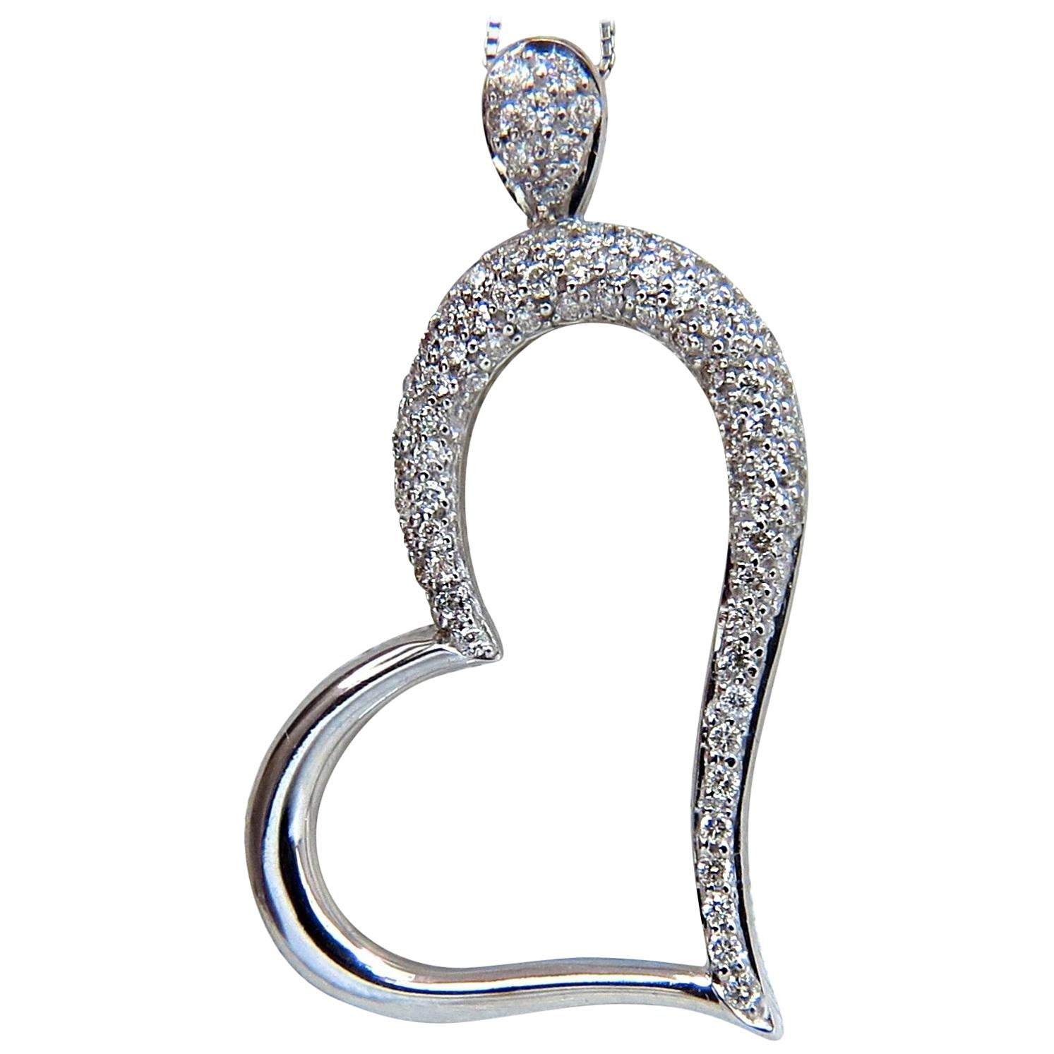 .50 Carat Natural Diamonds Heart Pendant 14 Karat Slanted