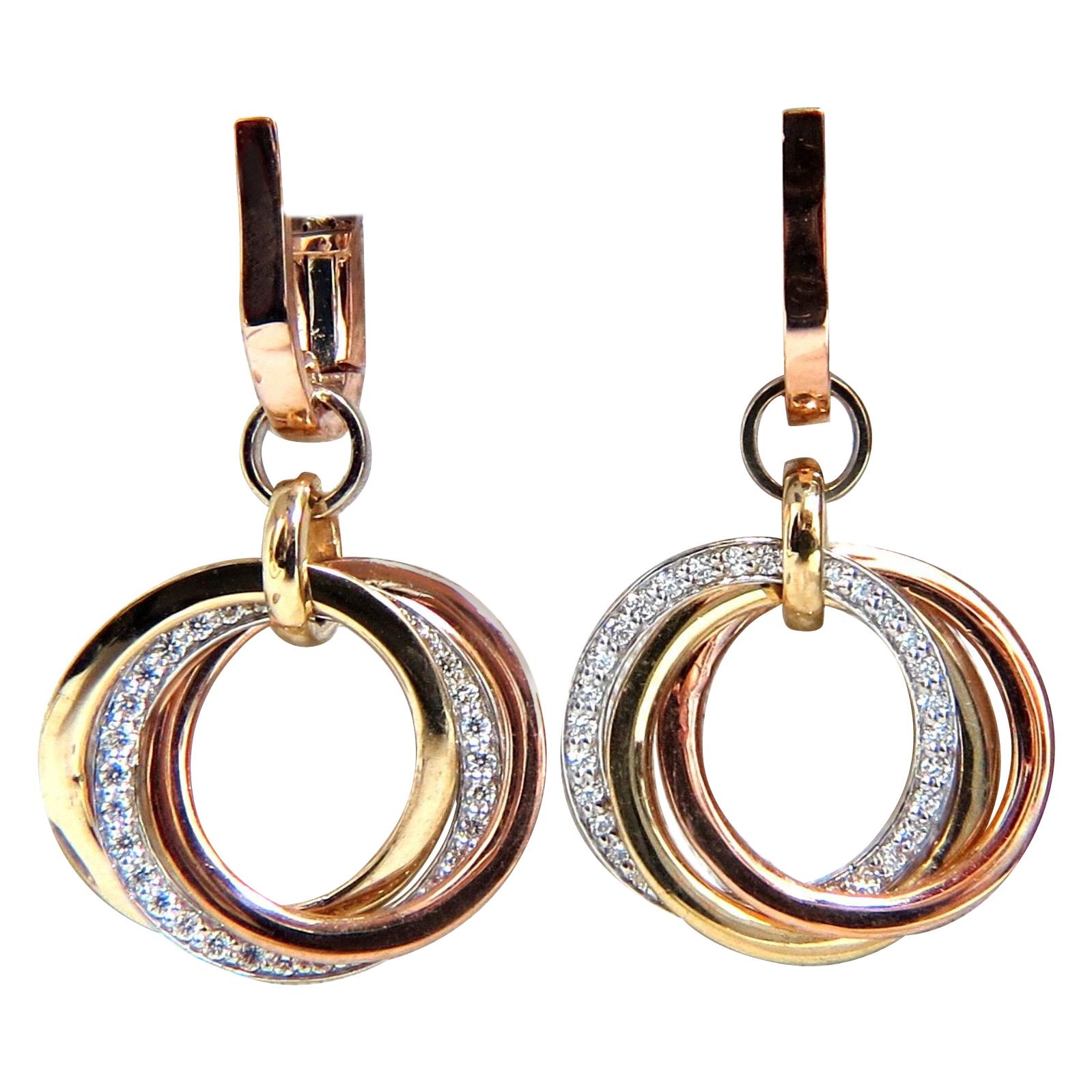 .50 Carat Natural Diamonds Rolling Loop Rings Dangle Earrings 14 Karat Multi For Sale