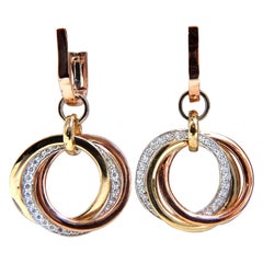 .50 Carat Natural Diamonds Rolling Loop Rings Dangle Earrings 14 Karat Multi