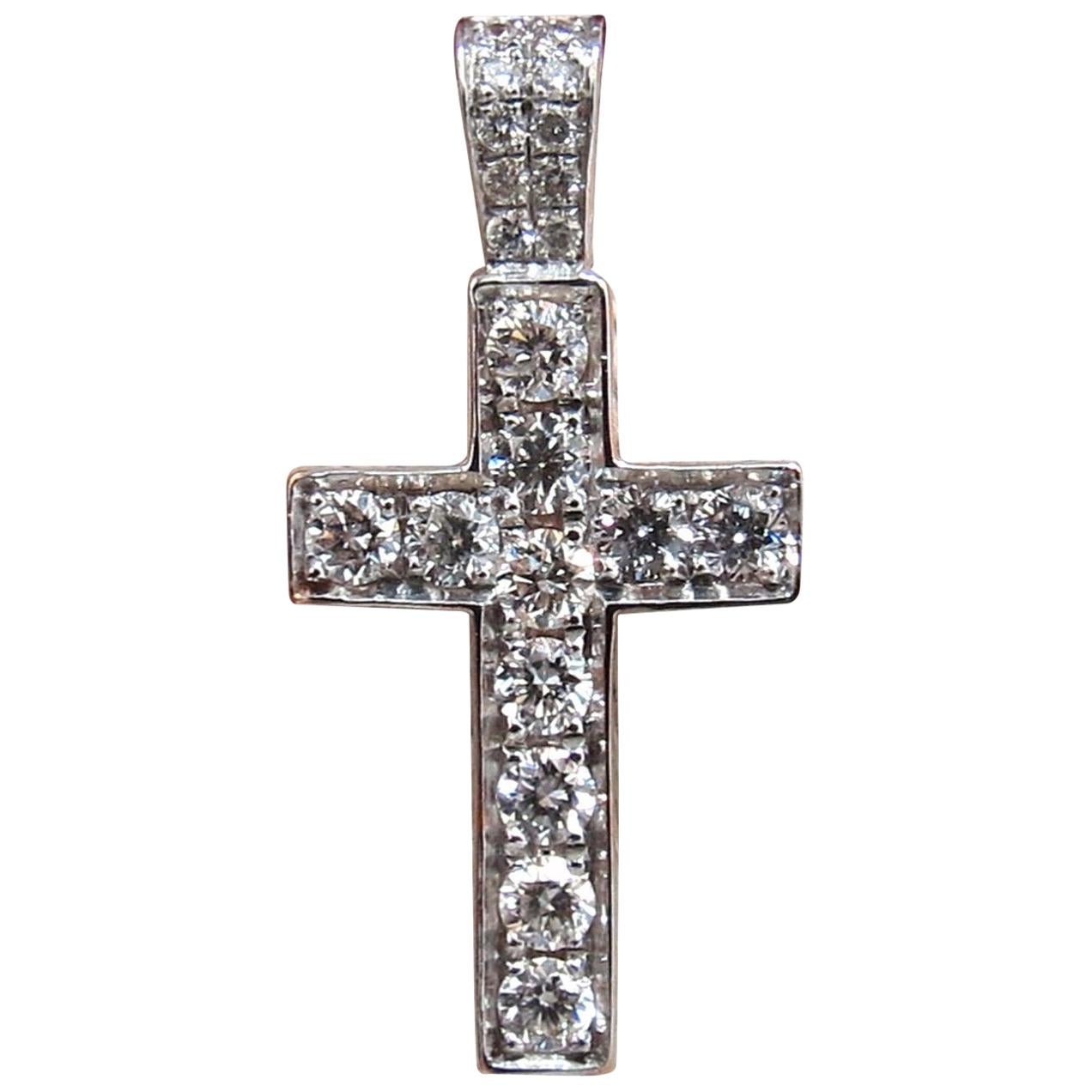 .50 Carat Natural Diamonds Rounds Cross Necklace 14 Karat Petite Class For Sale