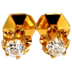 Clous d'oreilles victoriens en or 14 carats avec diamants naturels ronds taille unique de 0,50 carat