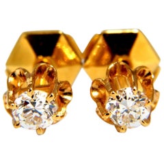 .50 Carat Natural Round Single Cut Diamond Stud Earrings 14 Karat Victorian*