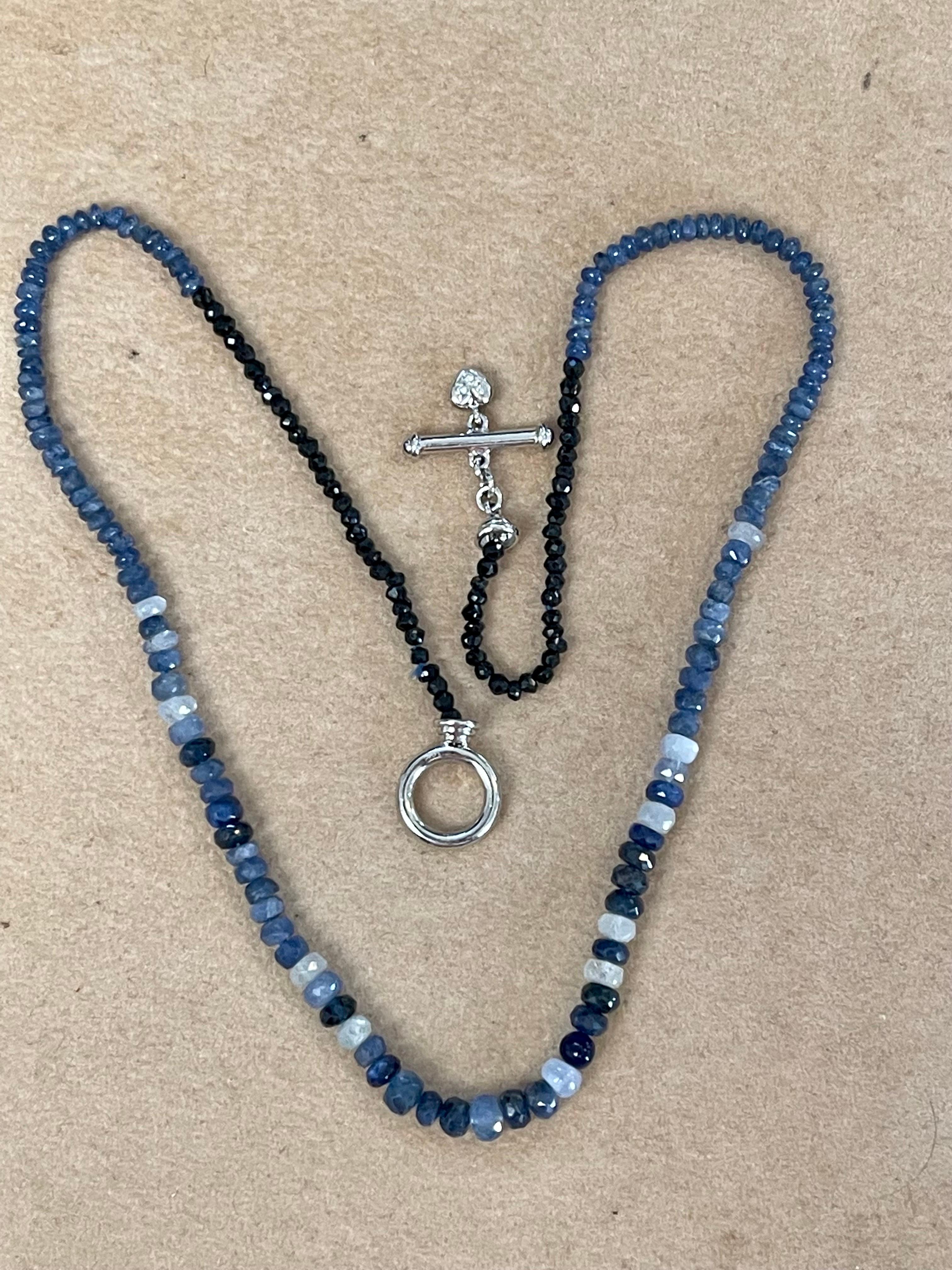 Approximately 50 Carat Natural Sapphire Bead Single Strand Necklace with Diamond in 14 KW Gold
All natural beads , no color enhancement
16