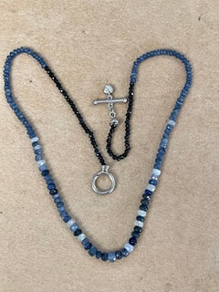 50 Carat Natural Sapphire Bead Single Strand Necklace with Diamond in 14 Kw Gold