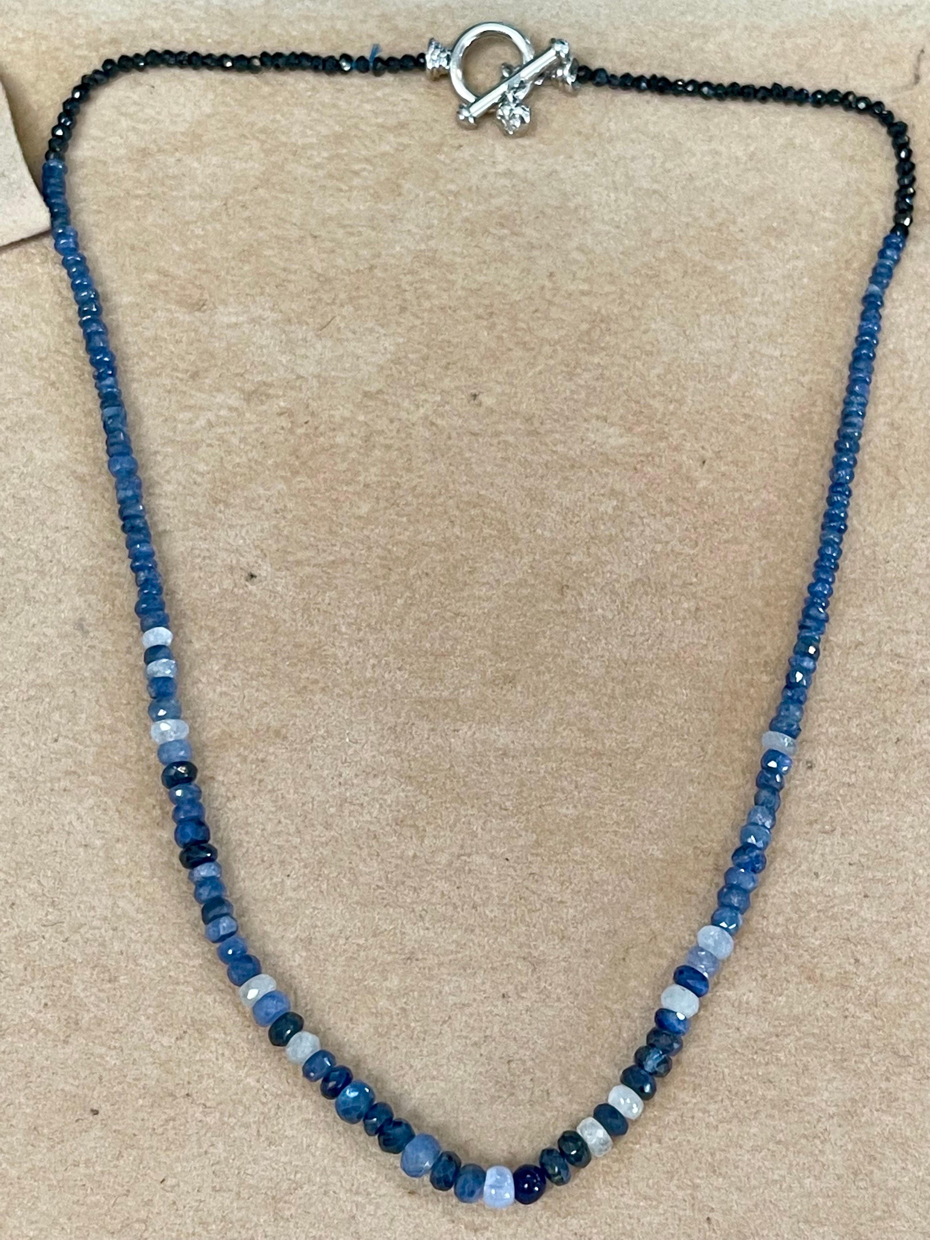 50 Carat Natural Sapphire Bead Single Strand Necklace with Diamond in 14 Kw Gold For Sale 3