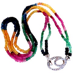 50 Carat Natural Sapphire Emerald Beads Necklace 14 Karat*