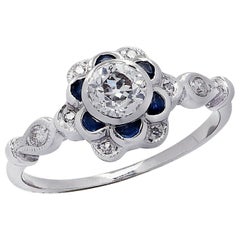 .50 Carat Old European Cut Diamond and Sapphire Ring