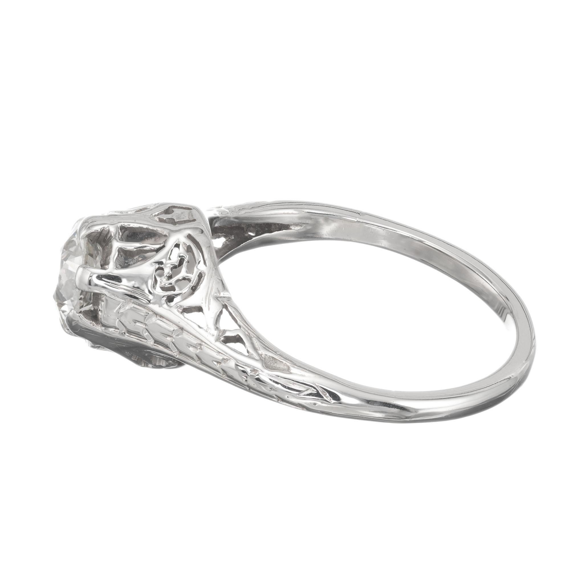 .50 Carat Old European Cut Diamond Art Deco Filigree Gold Engagement Ring In Good Condition For Sale In Stamford, CT