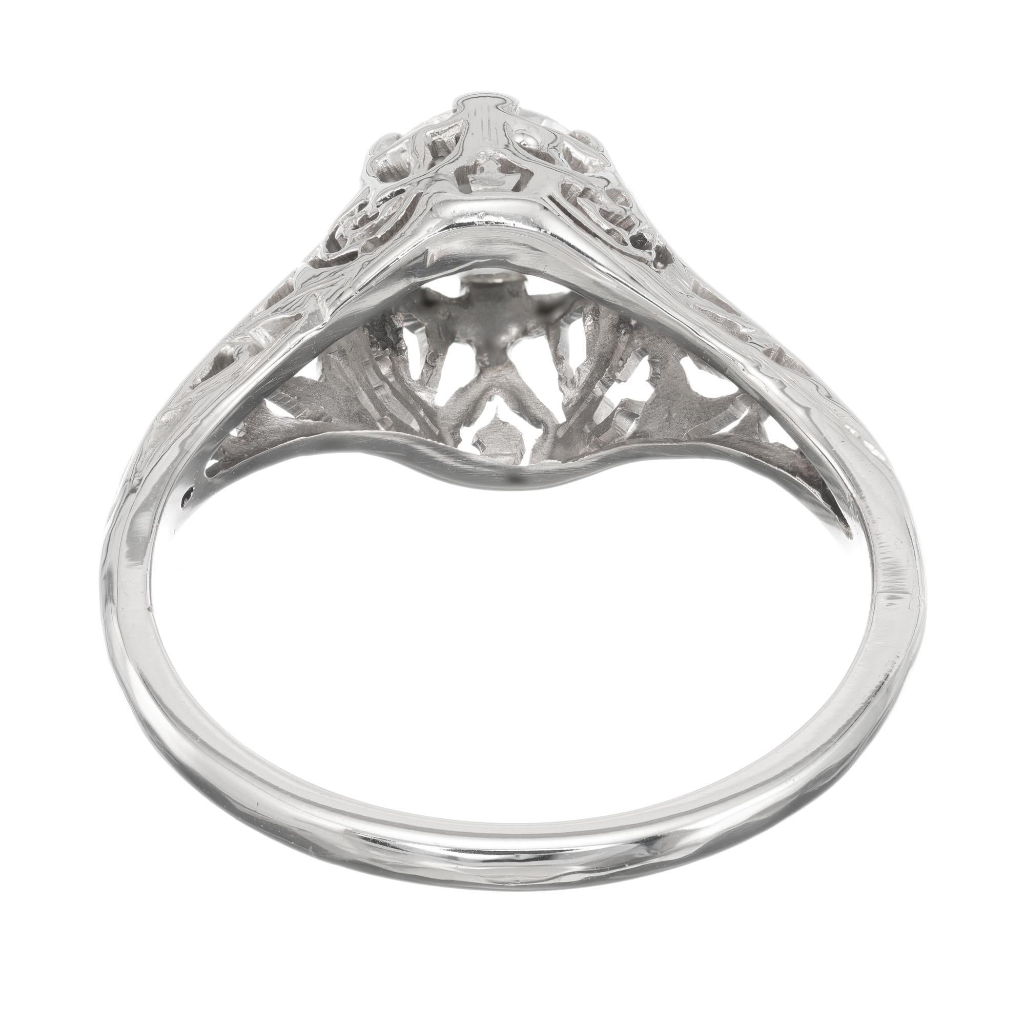Women's .50 Carat Old European Cut Diamond Art Deco Filigree Gold Engagement Ring For Sale
