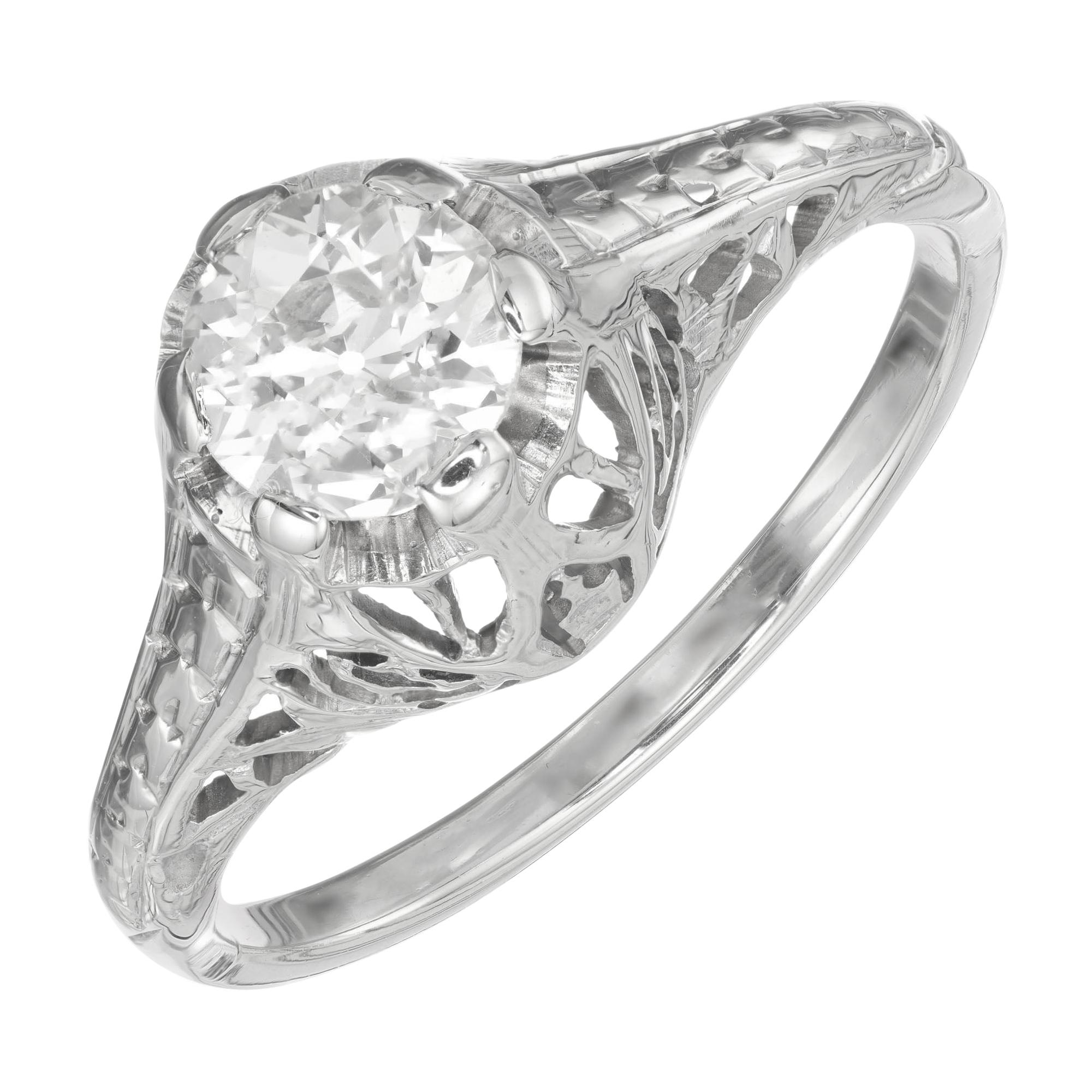 .50 Carat Old European Cut Diamond Art Deco Filigree Gold Engagement Ring For Sale