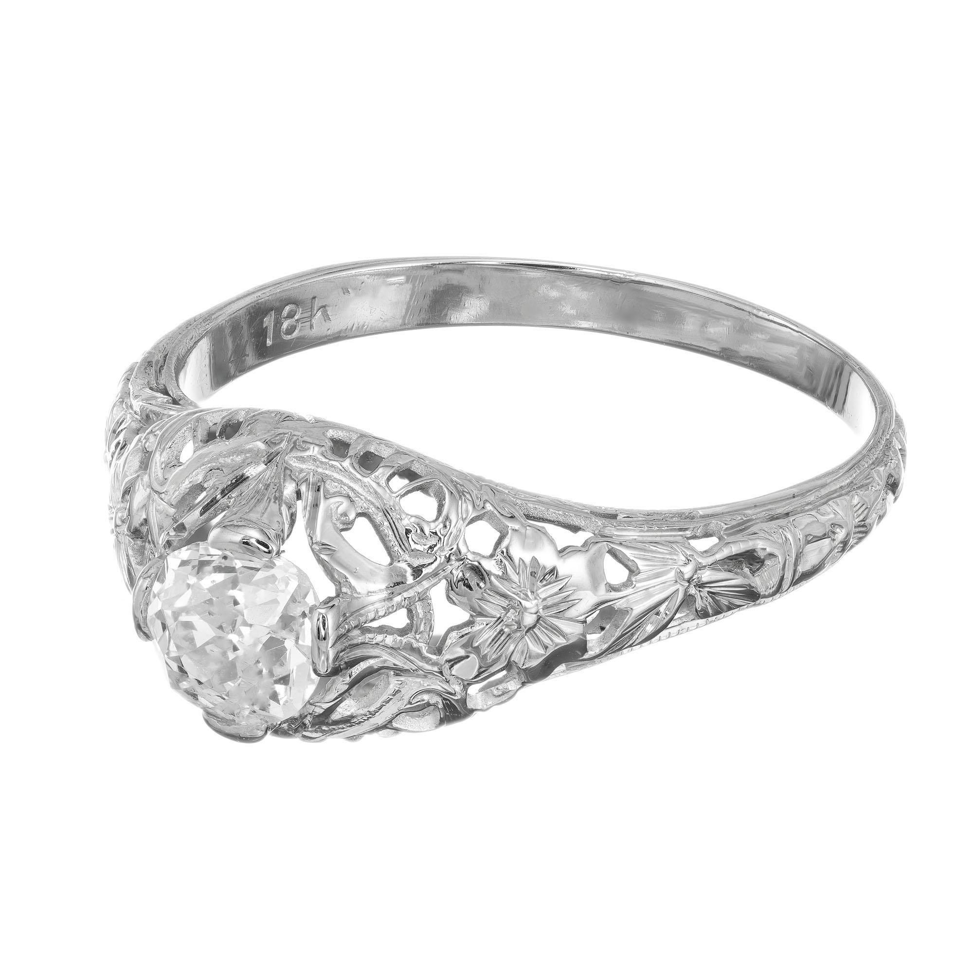 50 Karat Diamant-Verlobungsring aus Gold mit altem Minenschliff im Art déco-Stil (Alteuropäischer Brillantschliff) im Angebot