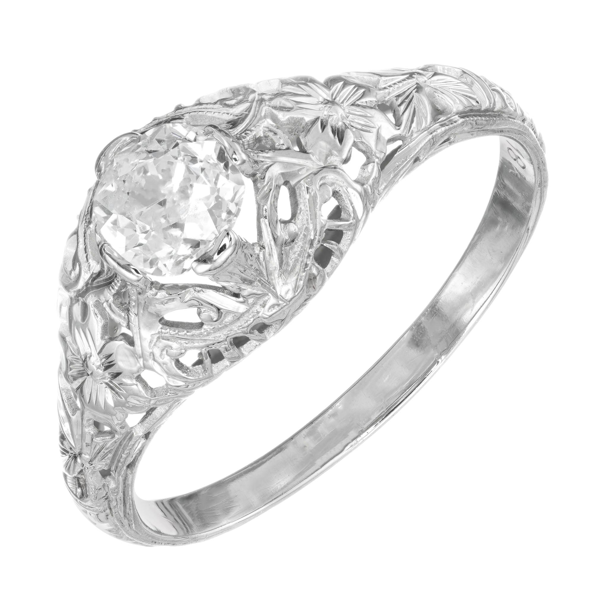 .50 Carat Old Mine Cut Diamond Art Deco Gold Engagement Ring For Sale
