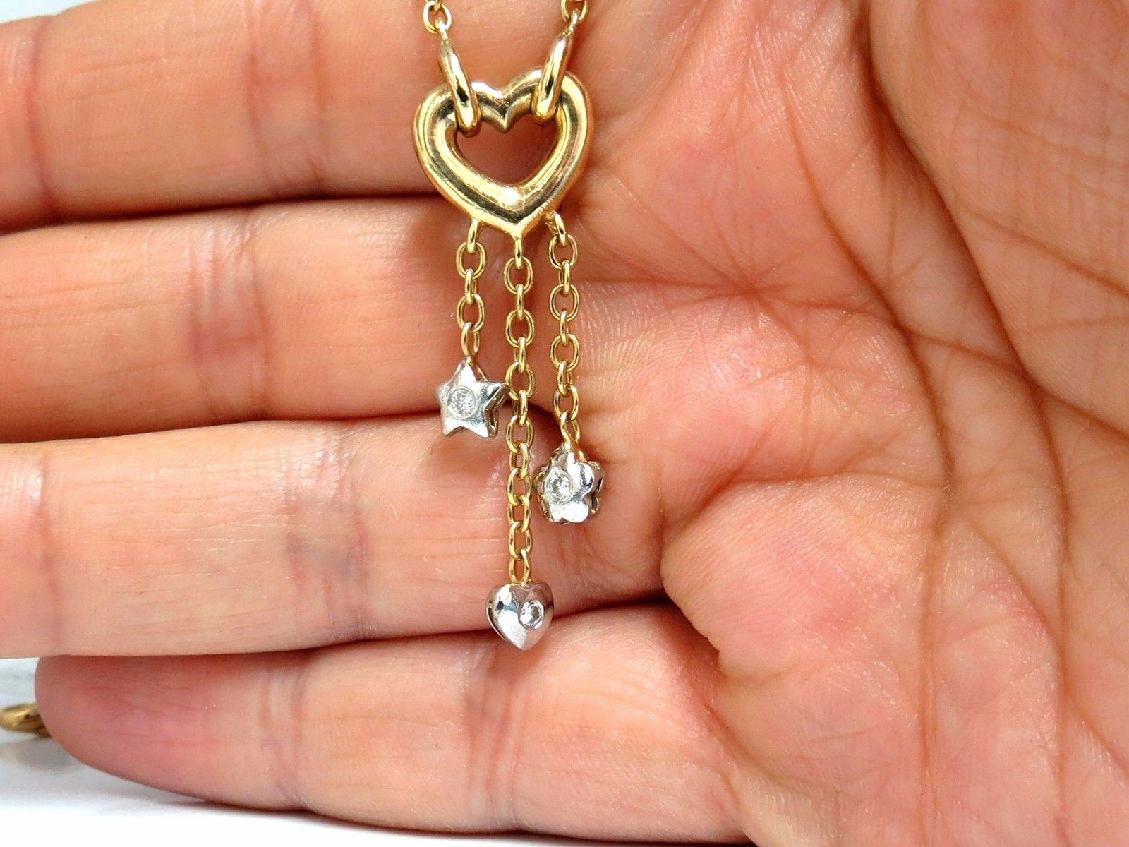 .50 Carat Open Heart Diamonds Dangle Necklace 14 Karat G/Vs Stars and Heart In New Condition In New York, NY