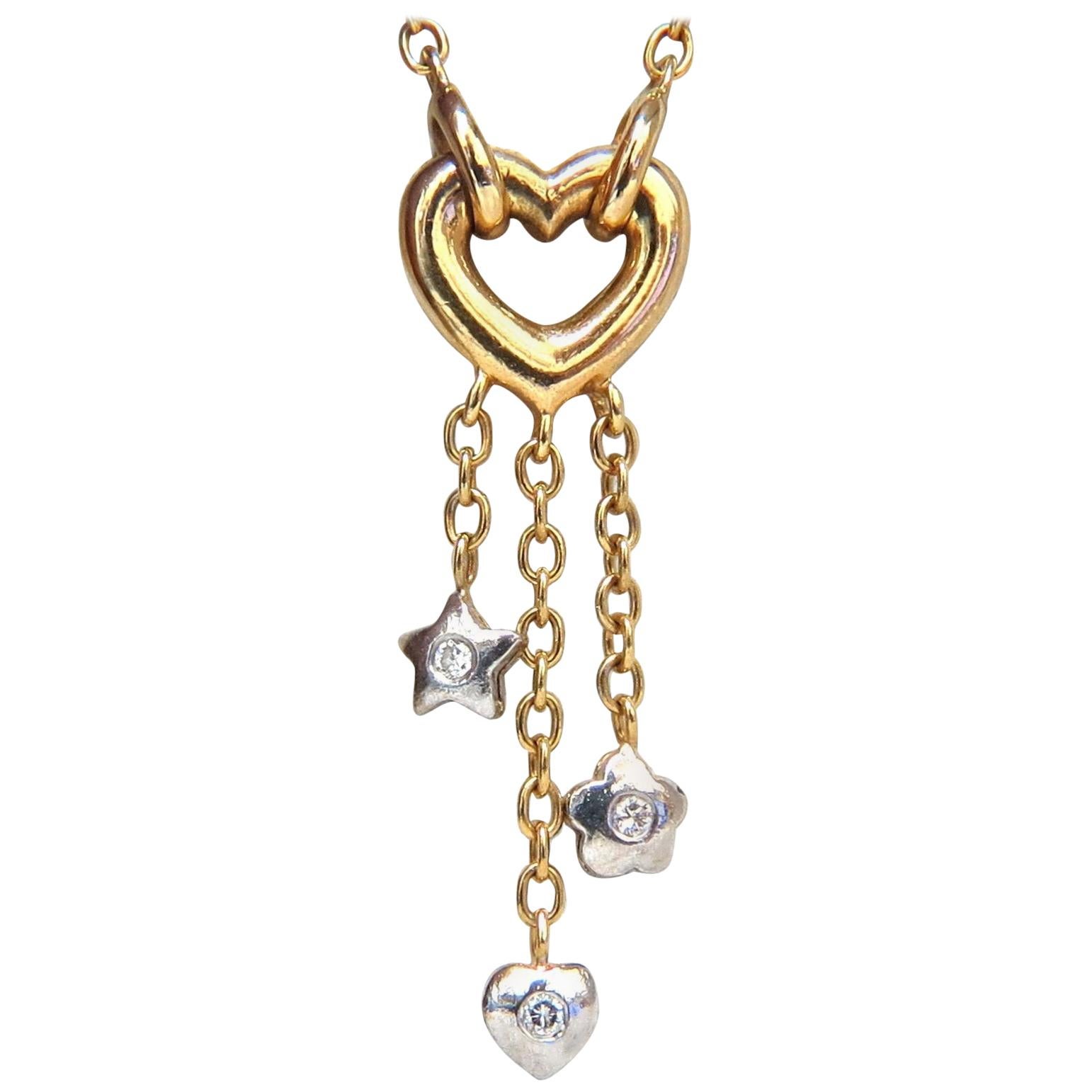 .50 Carat Open Heart Diamonds Dangle Necklace 14 Karat G/Vs Stars and Heart