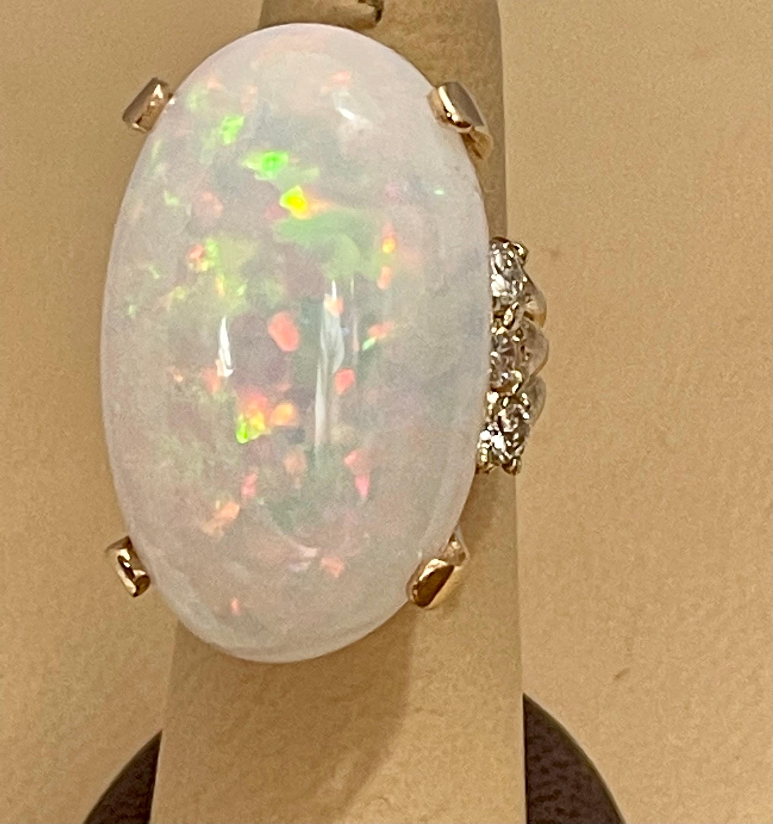 50 Carat Oval Shape Ethiopian Opal & Diamond Cocktail Ring 14 Karat Yellow Gold 1