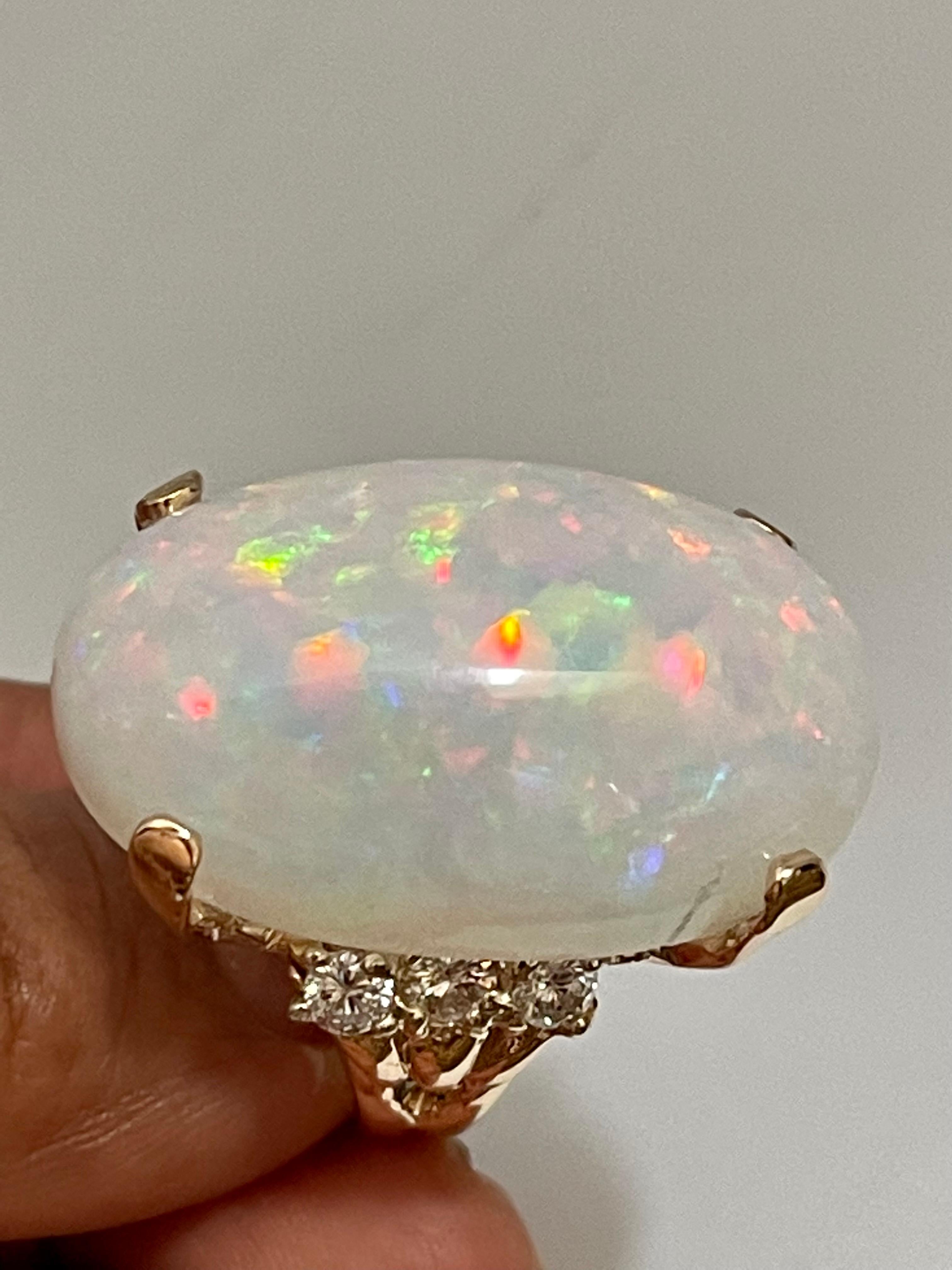 50 Carat Oval Shape Ethiopian Opal & Diamond Cocktail Ring 14 Karat Yellow Gold 3