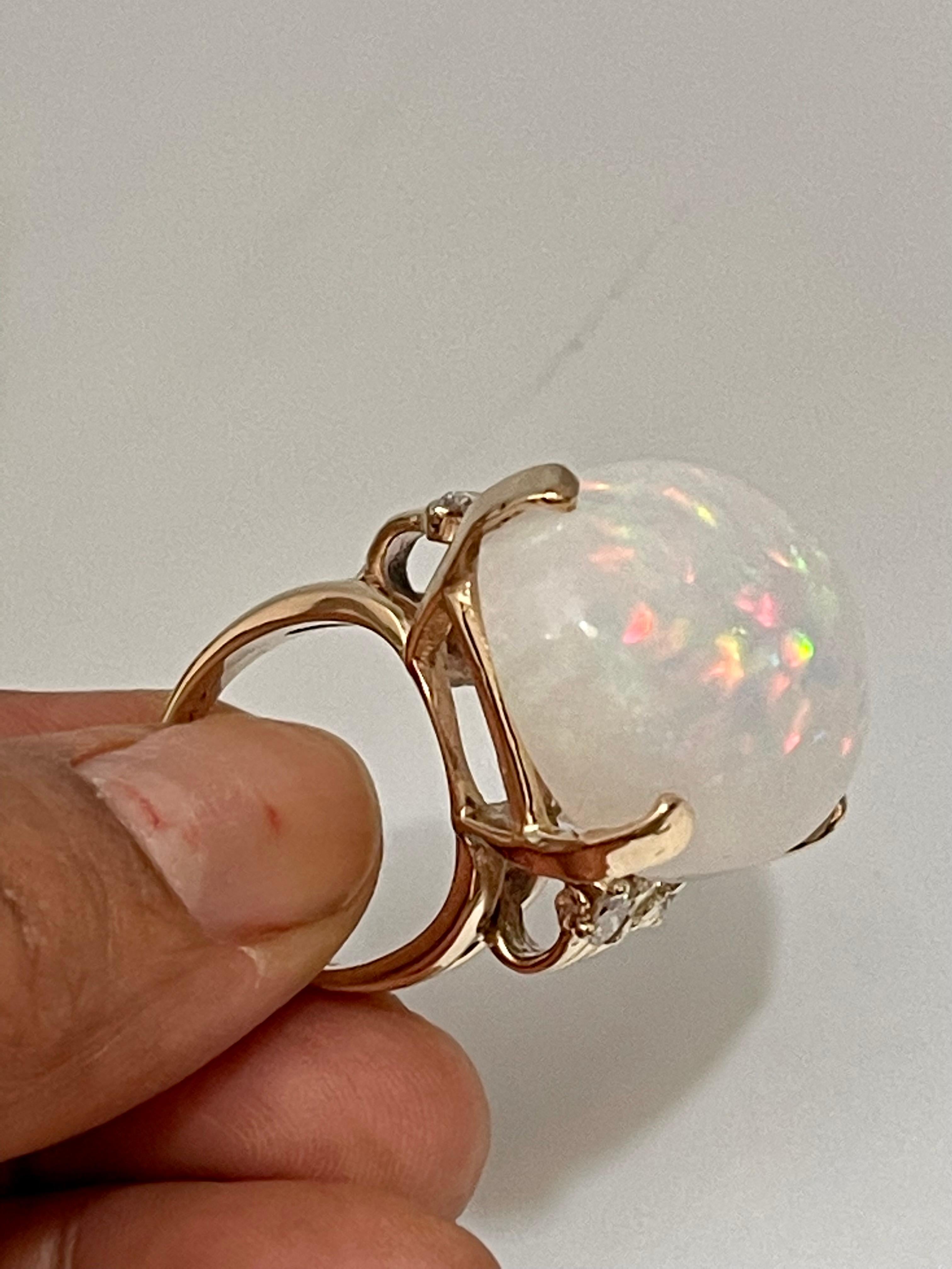 50 Carat Oval Shape Ethiopian Opal & Diamond Cocktail Ring 14 Karat Yellow Gold 6