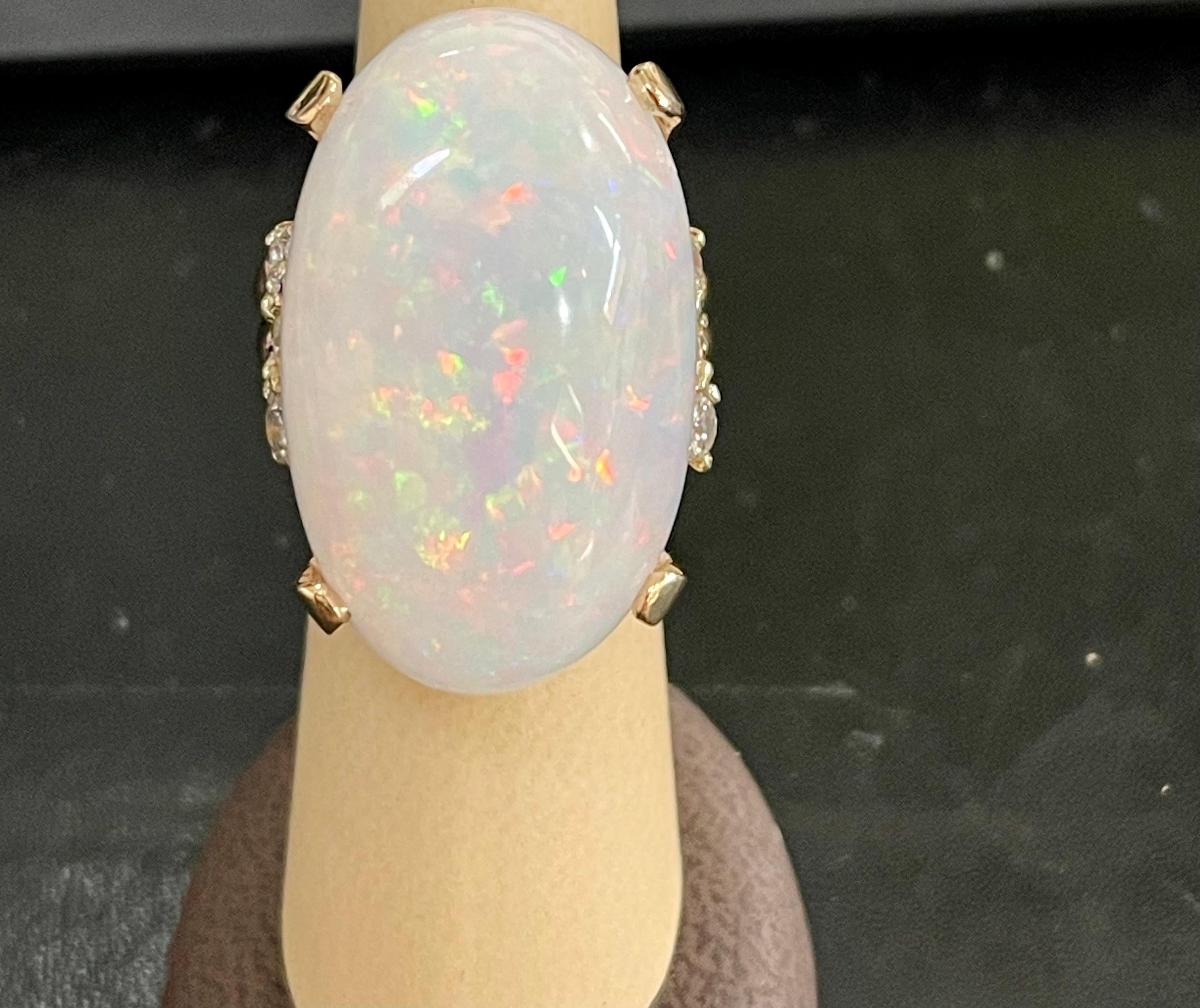 50 Carat Oval Shape Ethiopian Opal & Diamond Cocktail Ring 14 Karat Yellow Gold 7