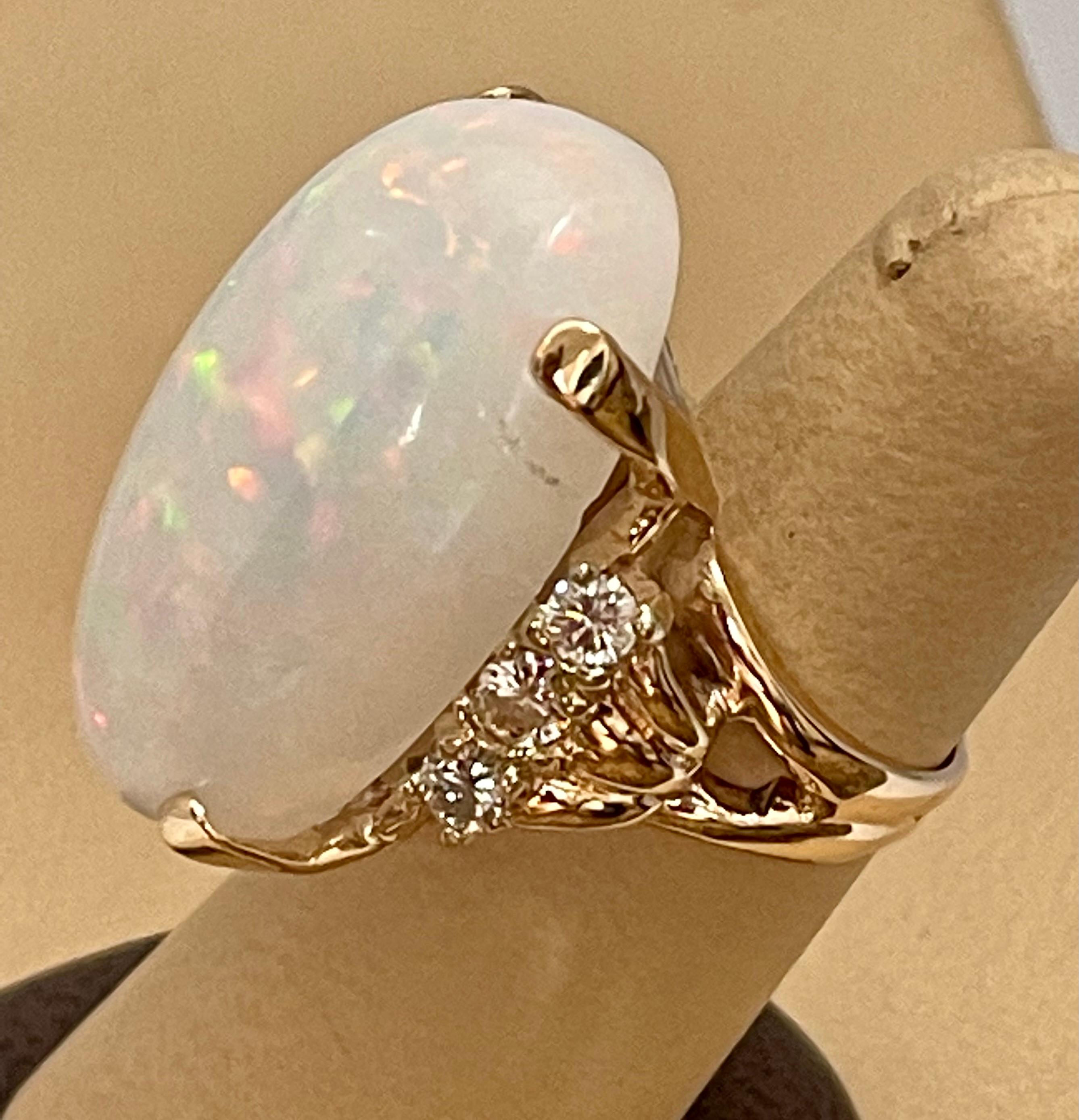 Women's 50 Carat Oval Shape Ethiopian Opal & Diamond Cocktail Ring 14 Karat Yellow Gold