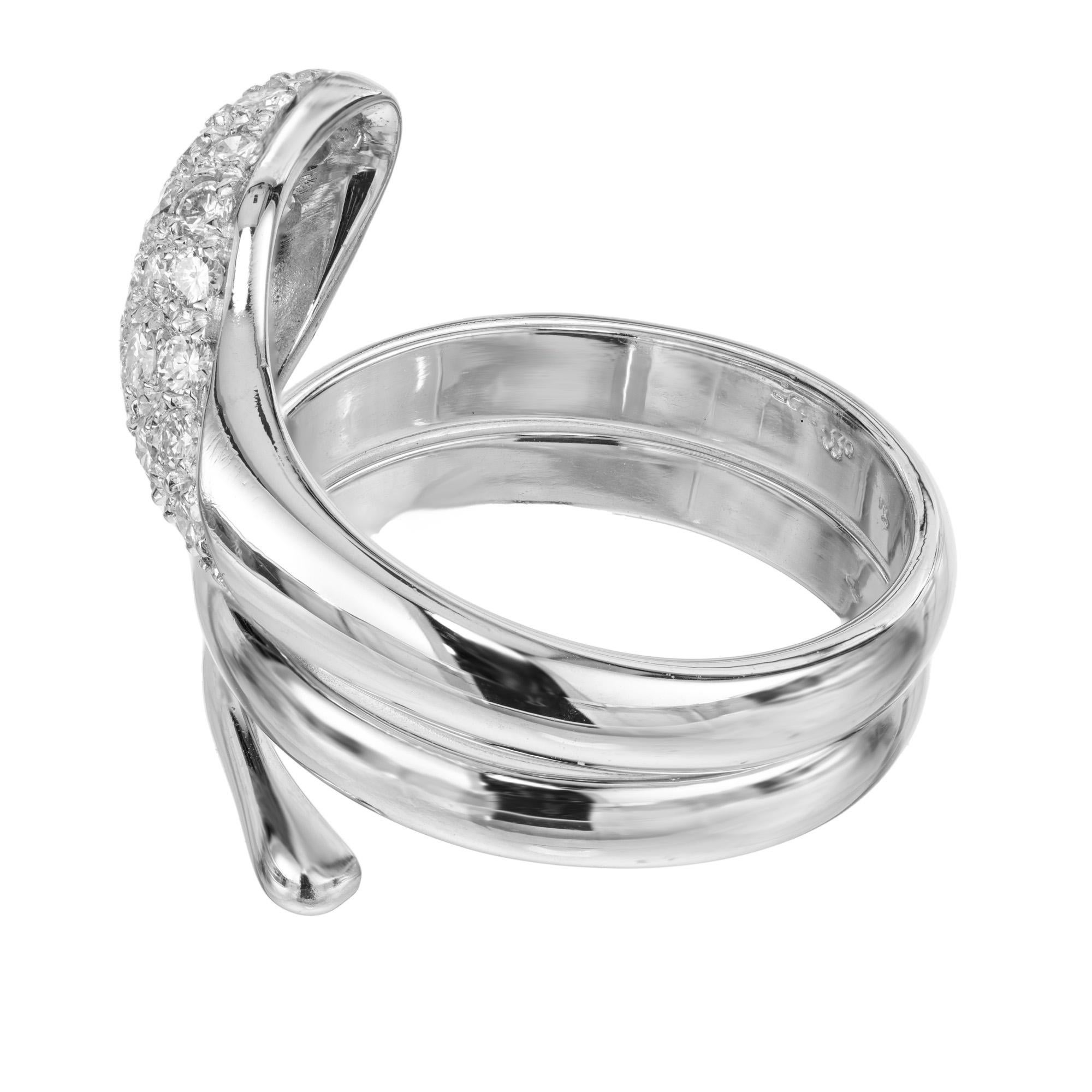 Round Cut .50 Carat Pave Diamond White Gold Wrap Snake Ring  For Sale