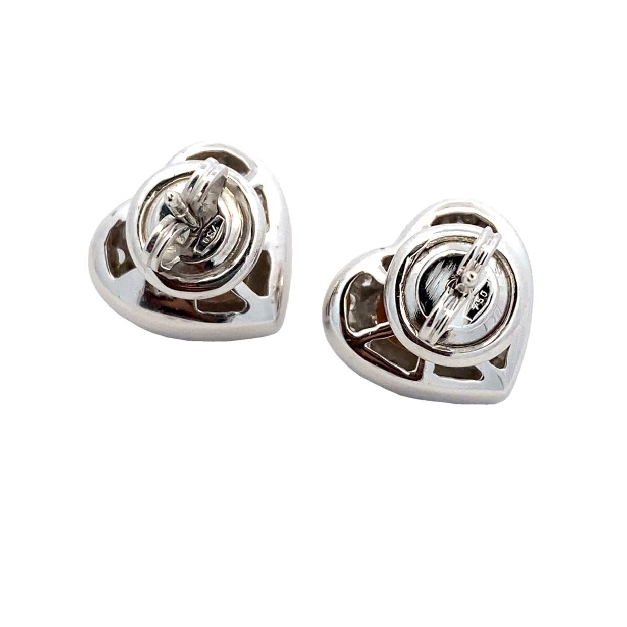 Round Cut .50 Carat Pink and White Diamonds Double Heart Shape Earrings, 18 Karat Gold For Sale