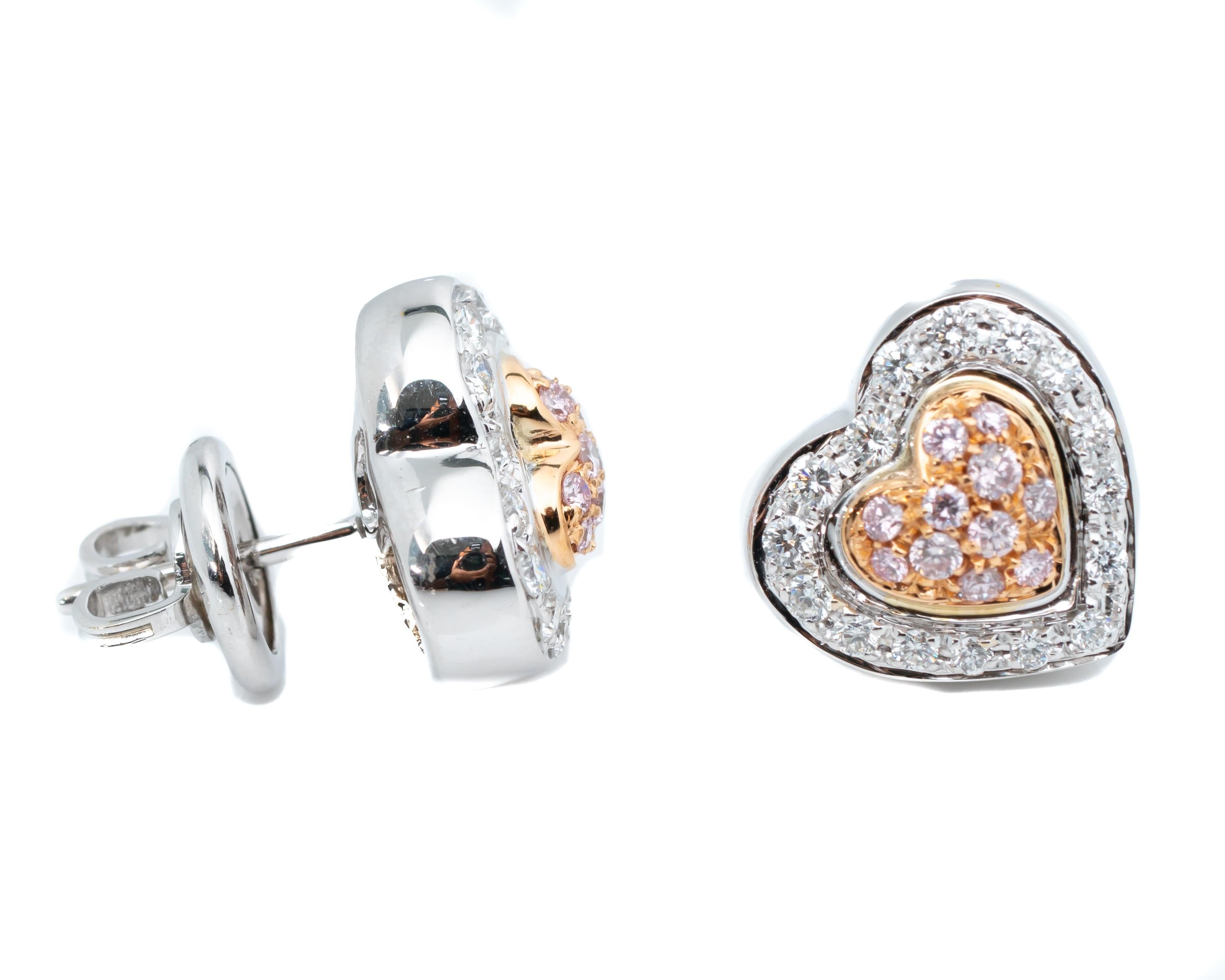 pink heart diamond earrings