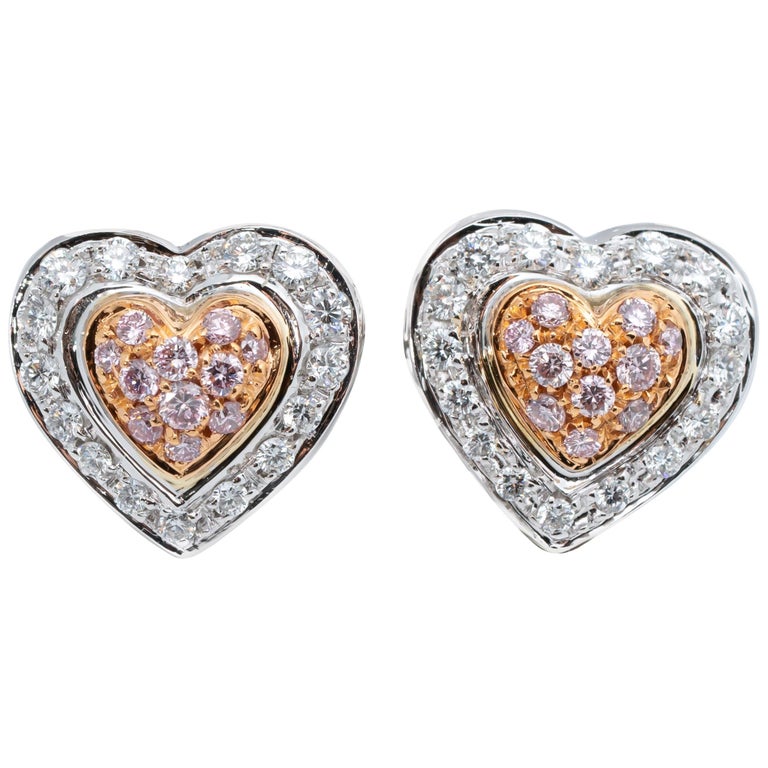 50 Carat Pink And White Diamonds Double Heart Shape Earrings For Sale At 1stdibs