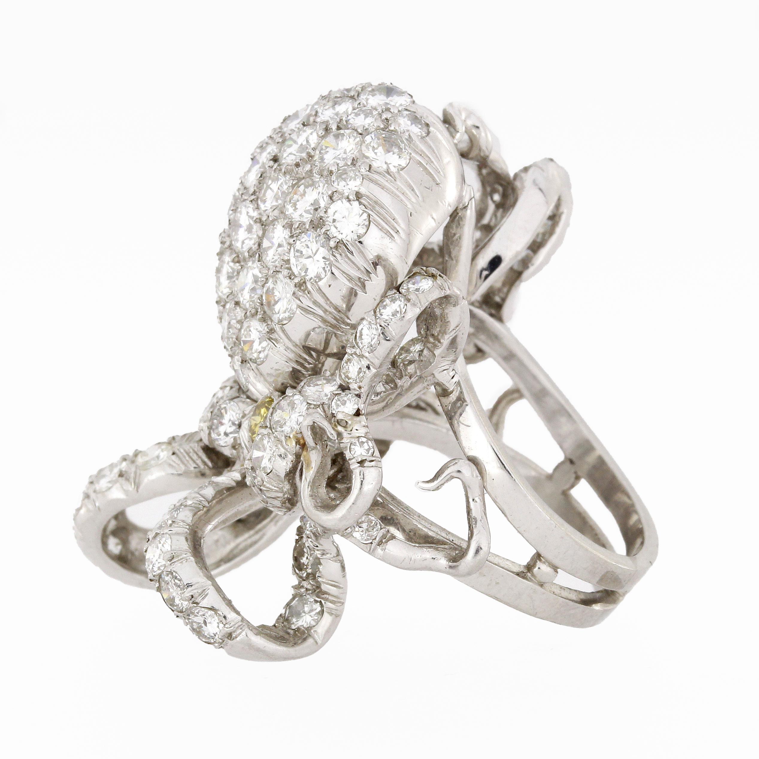 Contemporary 5.0 Carat Platinum Octopus Diamond Cocktail Ring For Sale