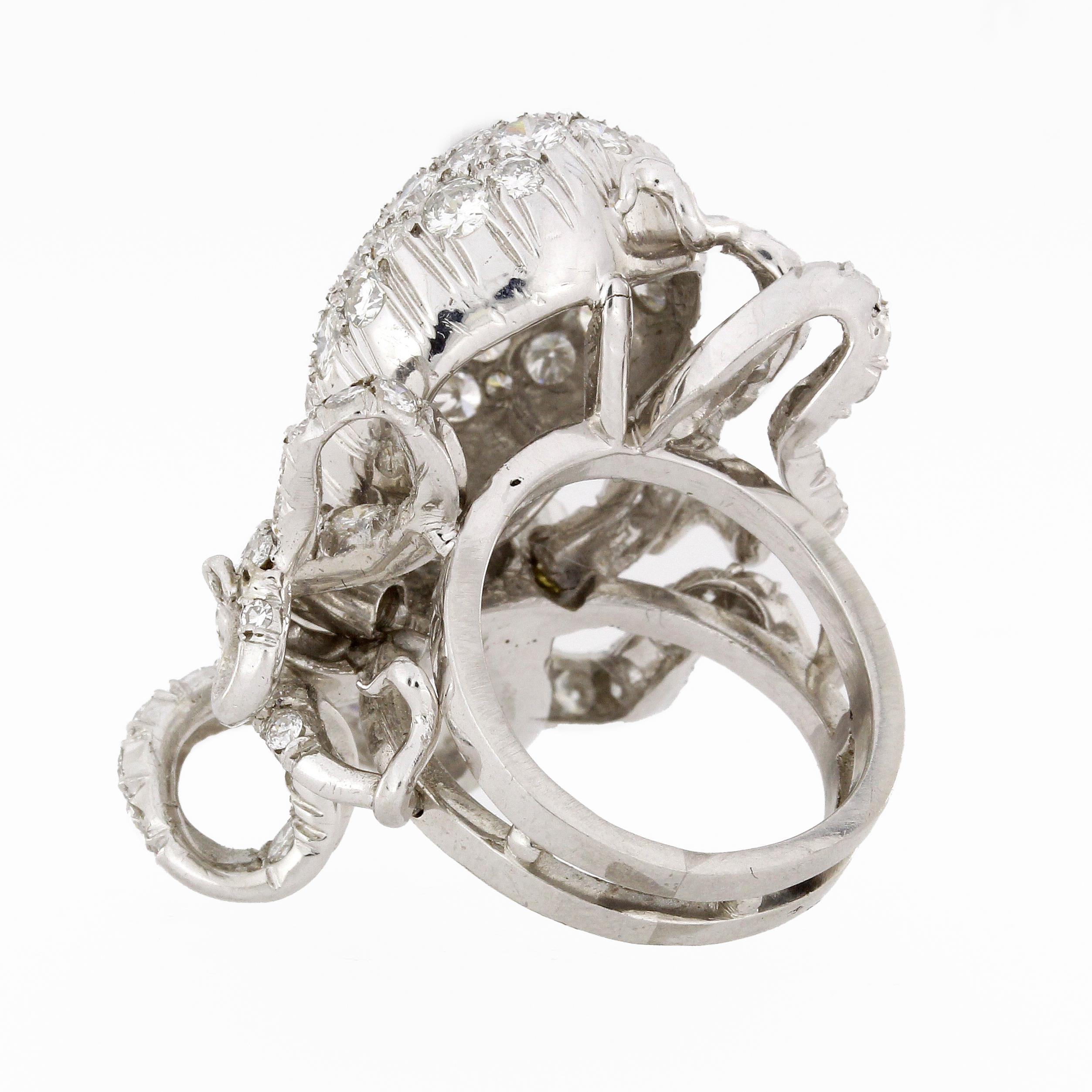 Brilliant Cut 5.0 Carat Platinum Octopus Diamond Cocktail Ring For Sale