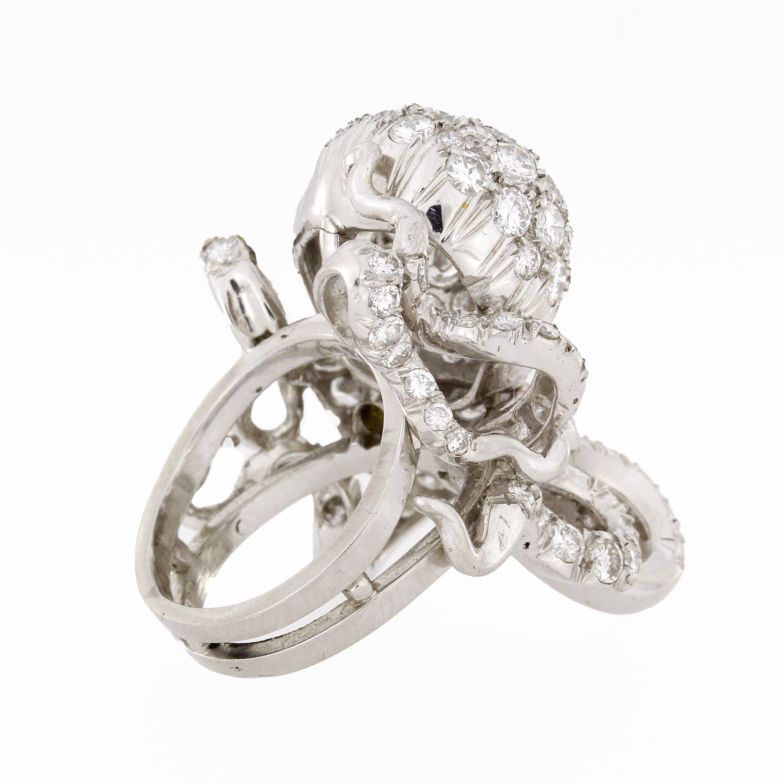 Women's 5.0 Carat Platinum Octopus Diamond Cocktail Ring For Sale