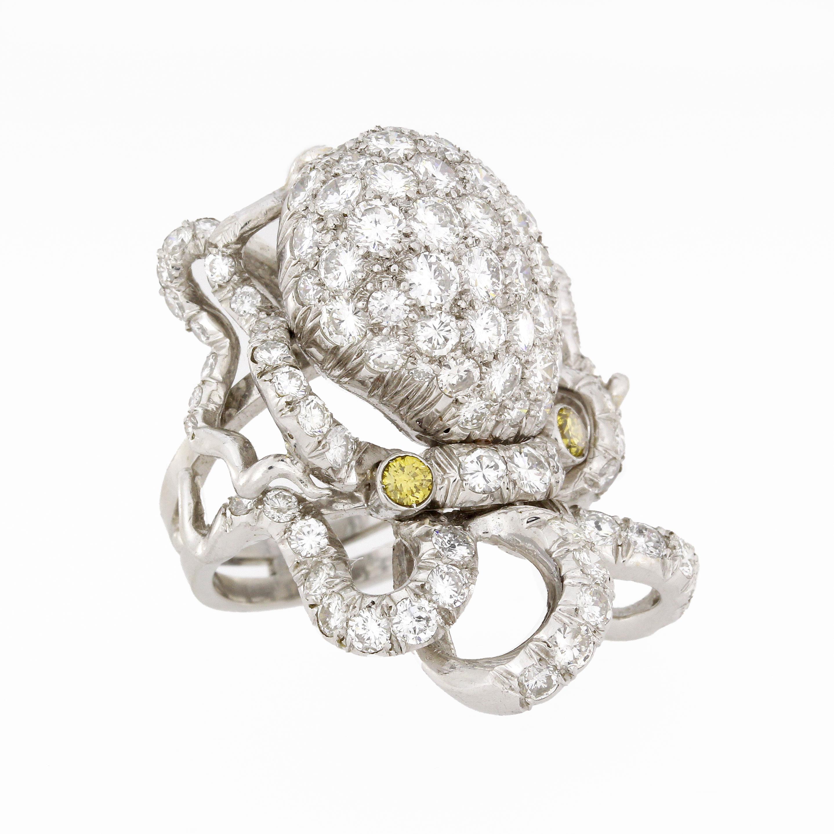 5.0 Carat Platinum Octopus Diamond Cocktail Ring For Sale 1