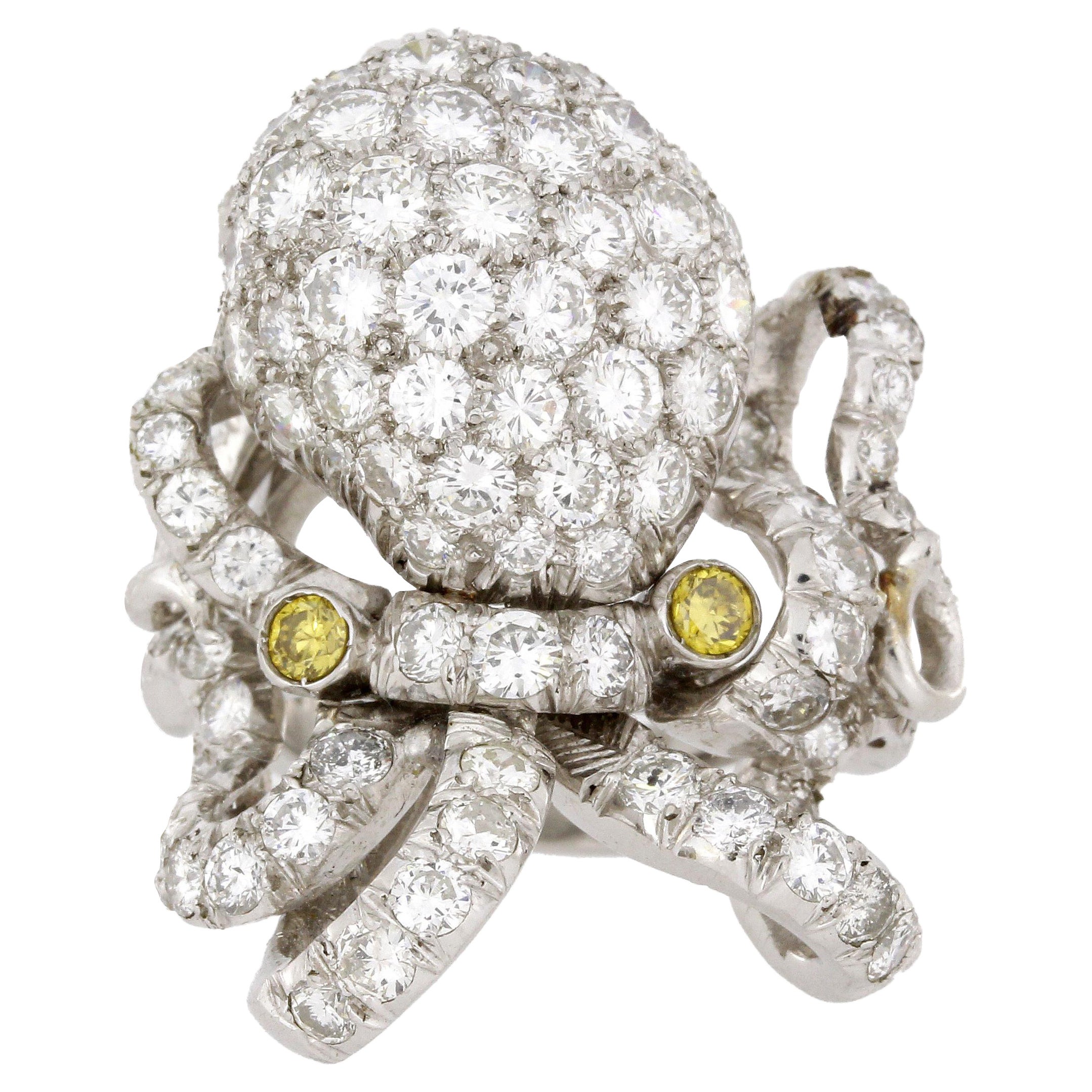 Anello cocktail con diamante Octopus in platino da 5,0 carati