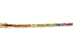 5.0 Carat Rainbow Sapphire Bracelet 14K Gold Multi Sapphire Tennis Bracelet