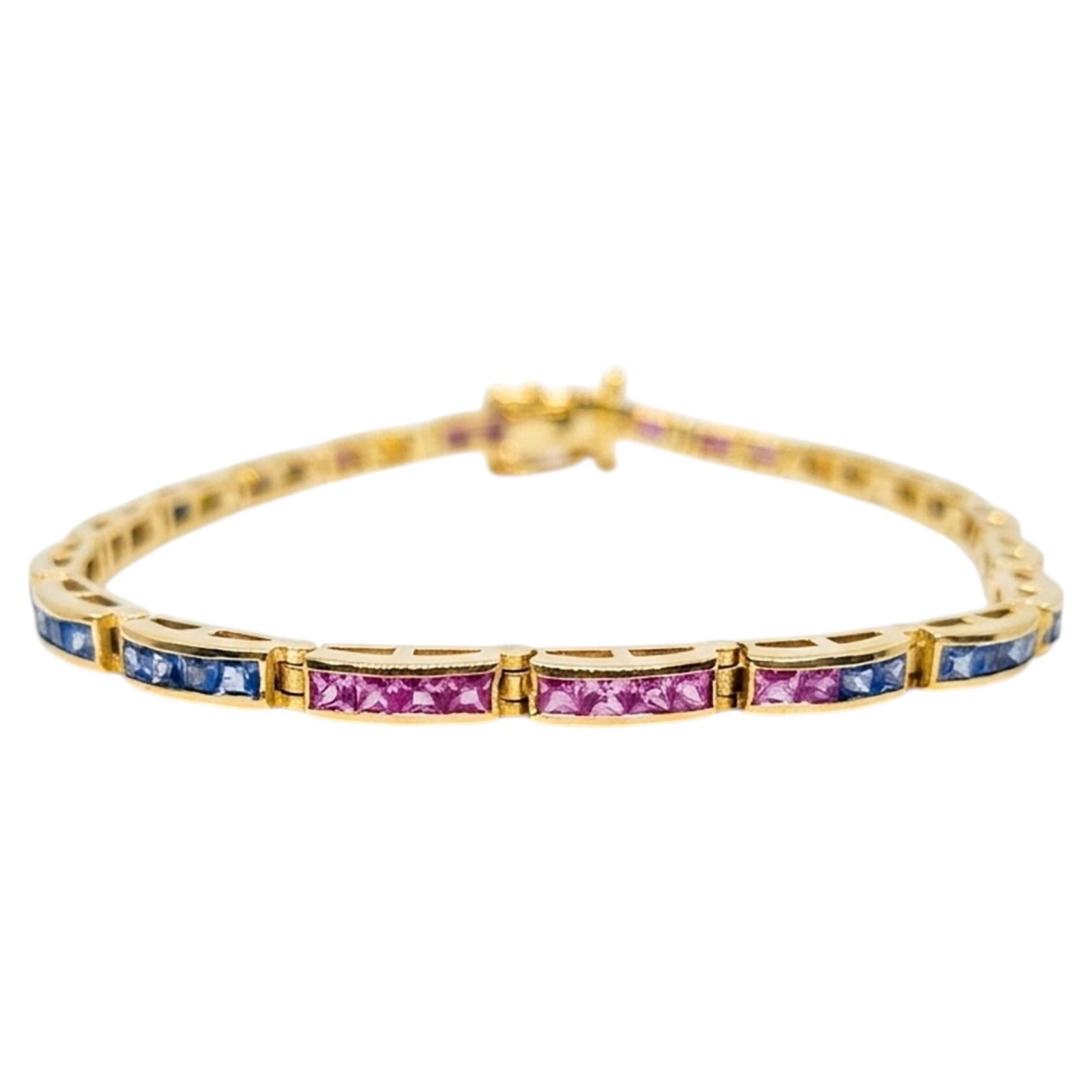 5.0 Carat Rainbow Sapphire Bracelet 14K Gold Multi Sapphire Tennis Bracelet