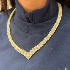 50 Carat Round Brilliant Diamond in 18K Yellow Gold Three Row V Shape Necklace
