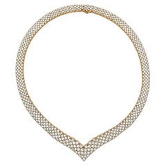 50 Carat Round Brilliant Diamond in 18K Yellow Gold Three Row V Shape Necklace