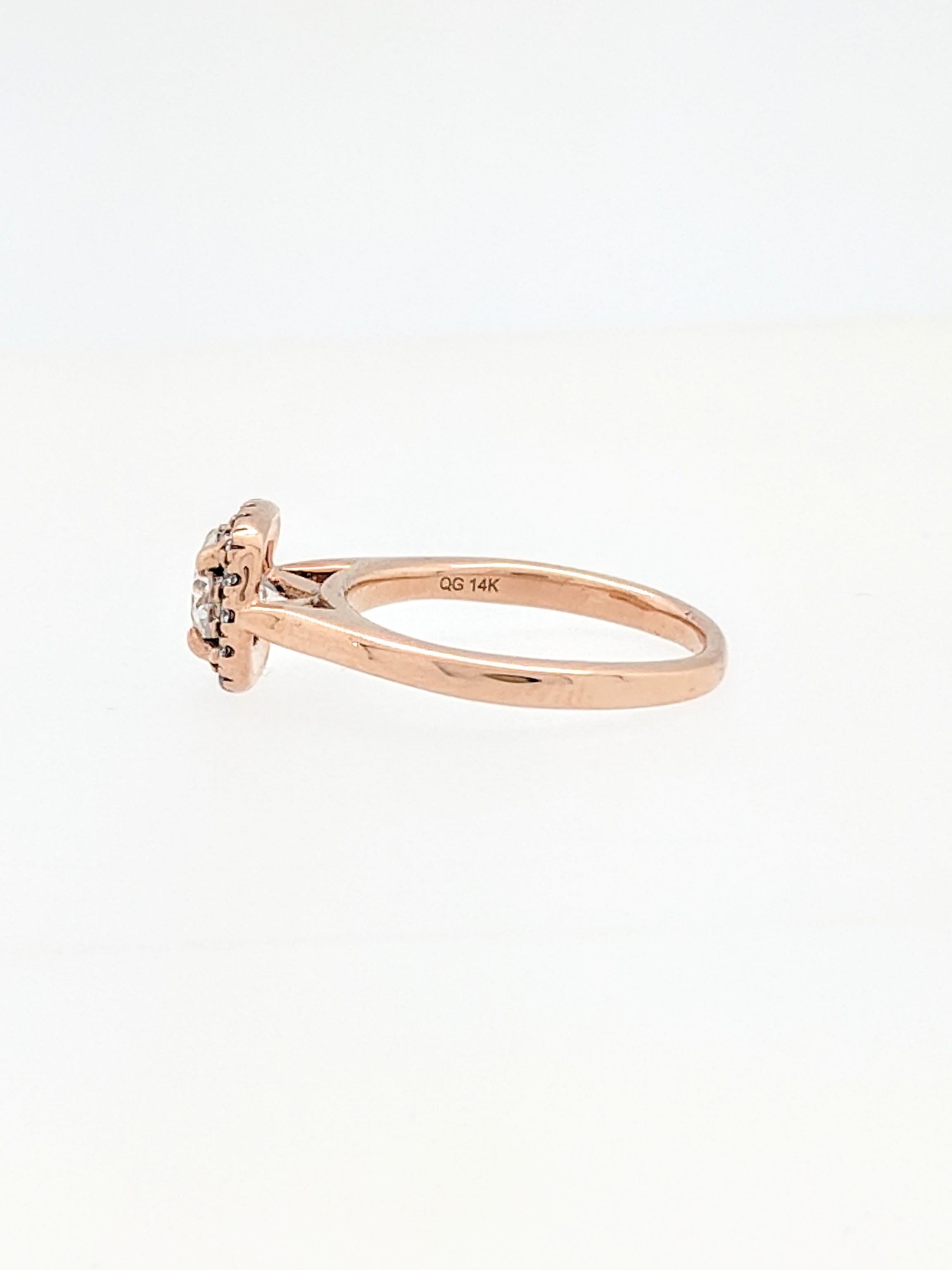 .50 Carat Round Diamond 14 Karat Rose Gold Diamond Halo Engagement Ring For Sale 1