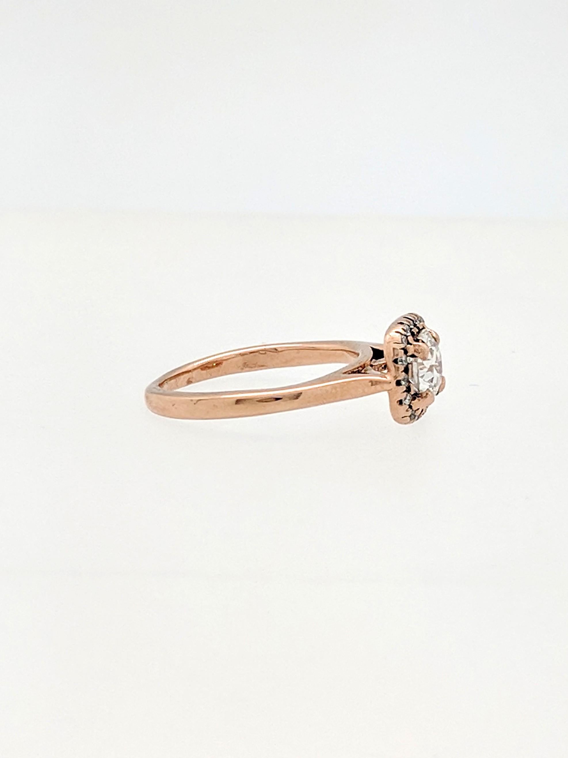 .50 Carat Round Diamond 14 Karat Rose Gold Diamond Halo Engagement Ring For Sale 3