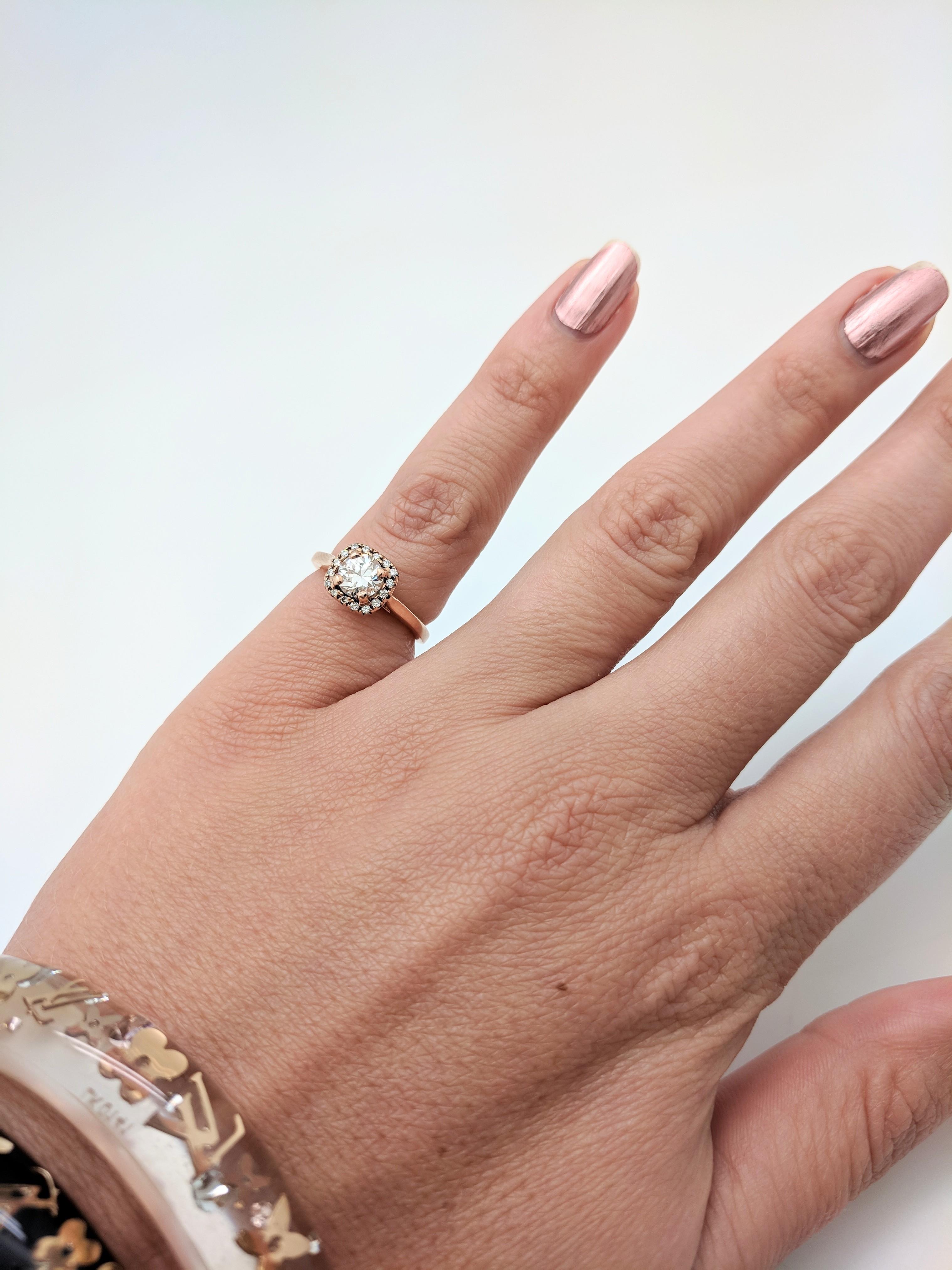.50 Carat Round Diamond 14 Karat Rose Gold Diamond Halo Engagement Ring For Sale 4